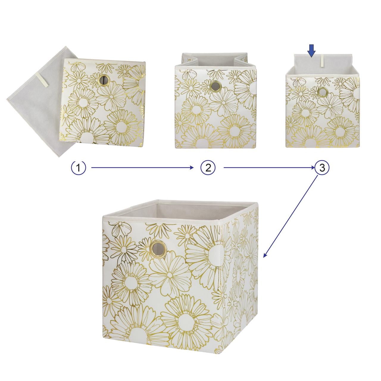 Collapsible Fabric Cube Storage Bins (10.5" x 10.5"), Blue Cove, 4 Pack