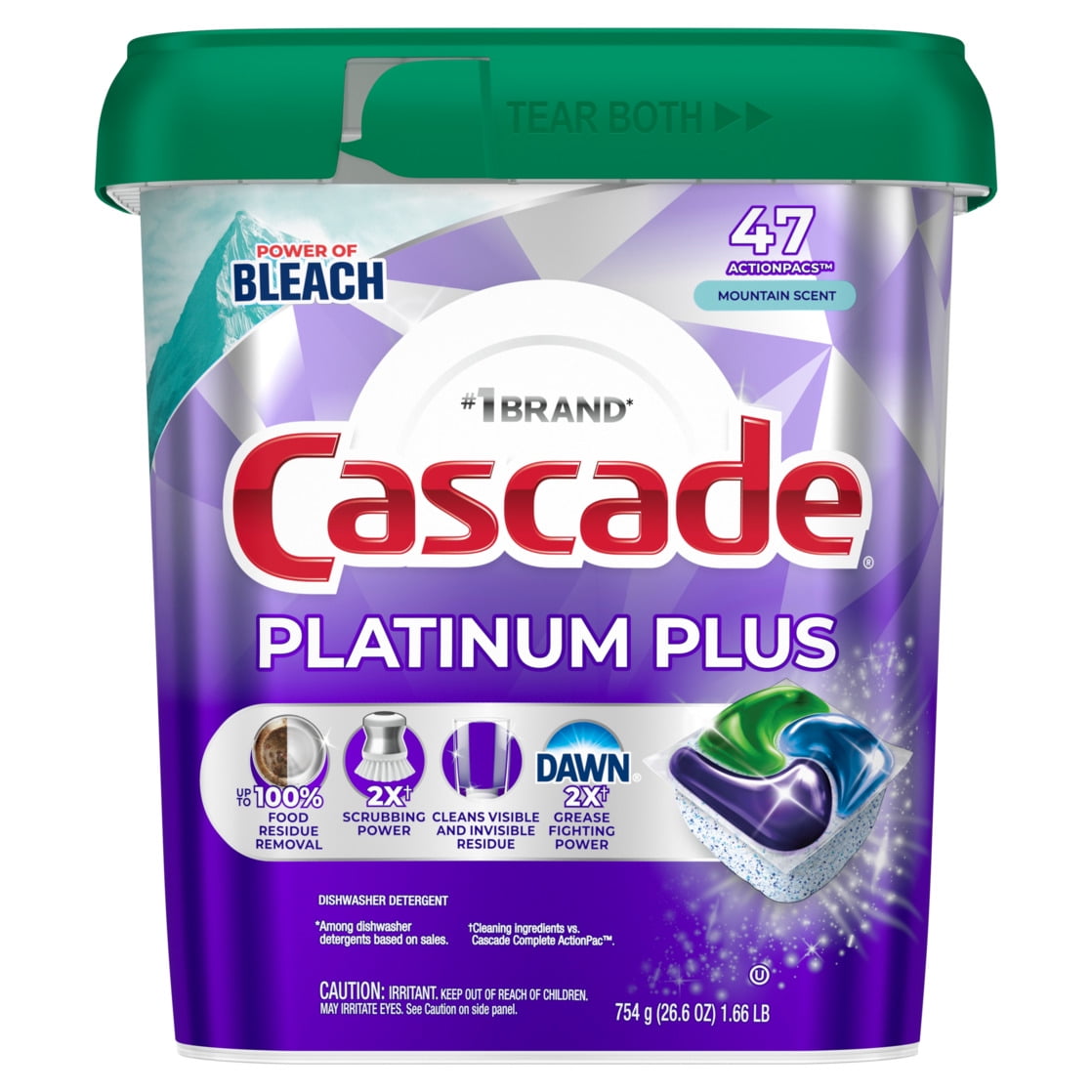 Platinum Plus Dishwasher Pods, Mountain, 47 Count