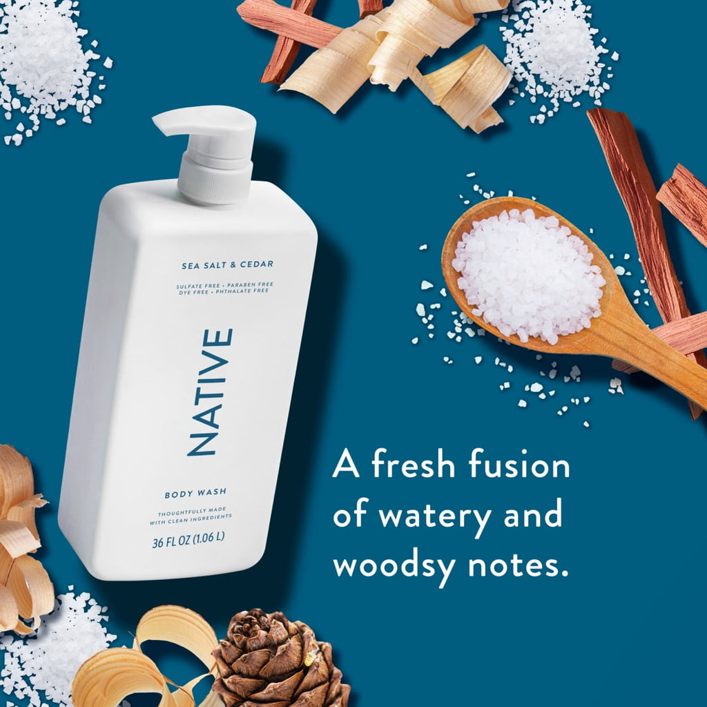 Body Wash, Sea Salt &amp; Cedar, Sulfate Free, Naturally Derived Ingredients, 24hr Freshness, for Women &amp; Men, 36 fl oz
