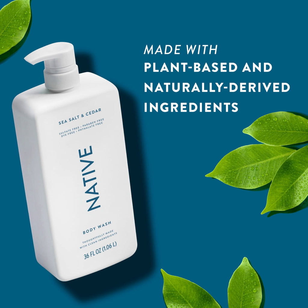 Body Wash, Sea Salt &amp; Cedar, Sulfate Free, Naturally Derived Ingredients, 24hr Freshness, for Women &amp; Men, 36 fl oz