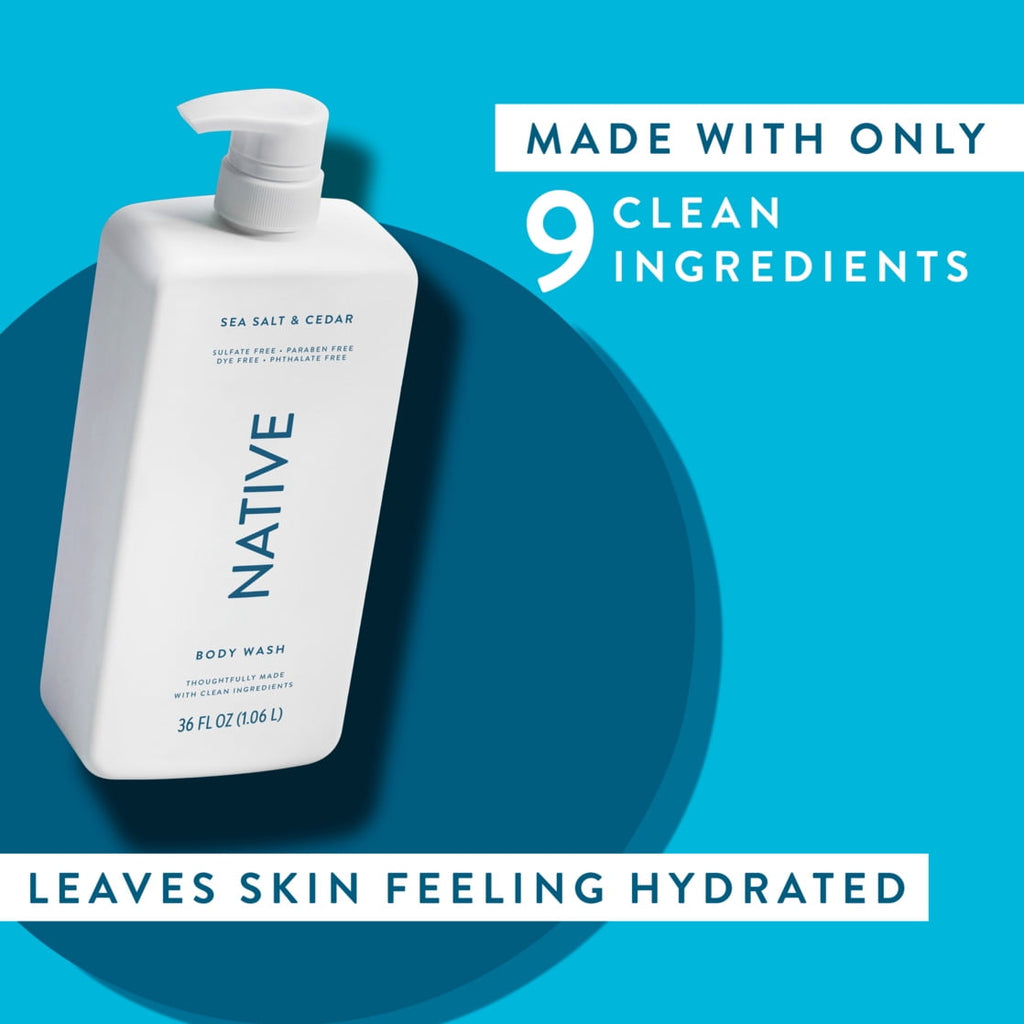Body Wash, Sea Salt &amp; Cedar, Sulfate Free, Naturally Derived Ingredients, 24hr Freshness, for Women &amp; Men, 36 fl oz