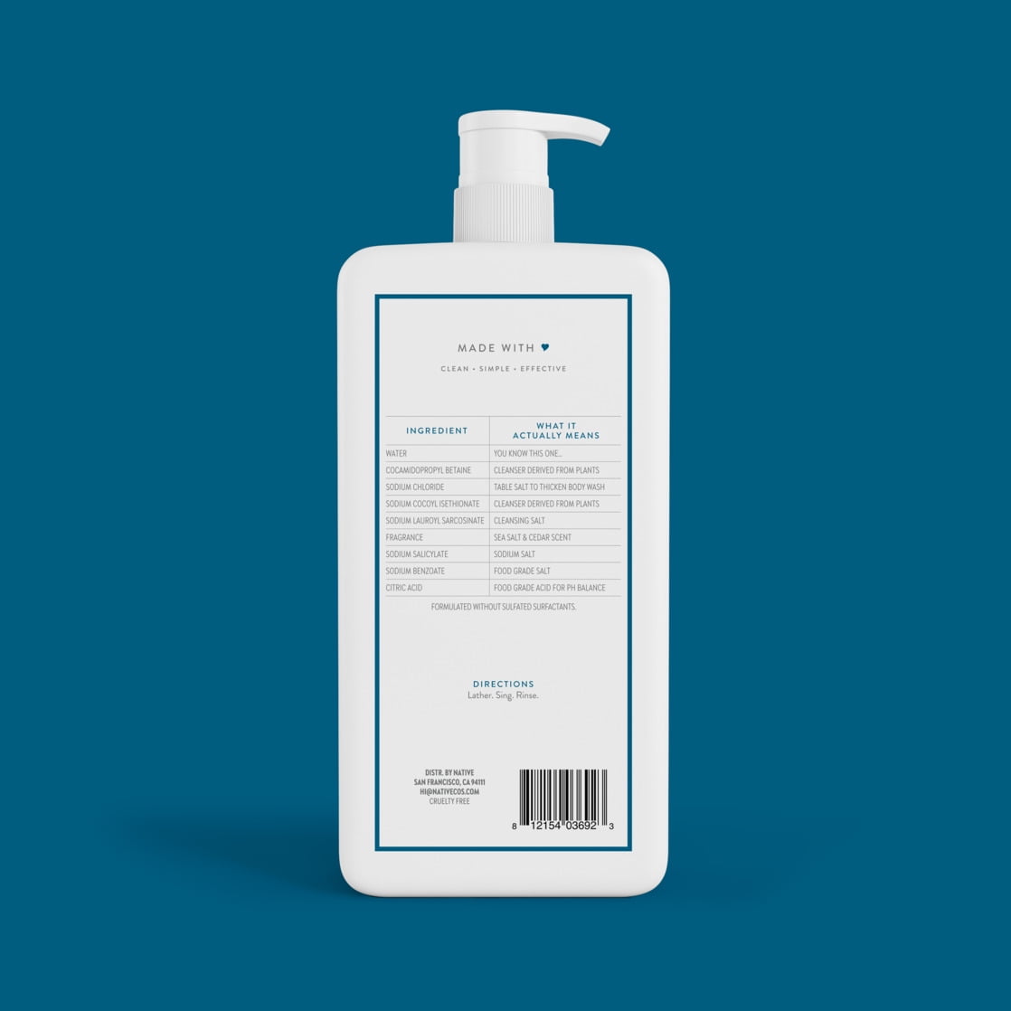 Body Wash, Sea Salt &amp; Cedar, Sulfate Free, Naturally Derived Ingredients, 24hr Freshness, for Women &amp; Men, 36 fl oz