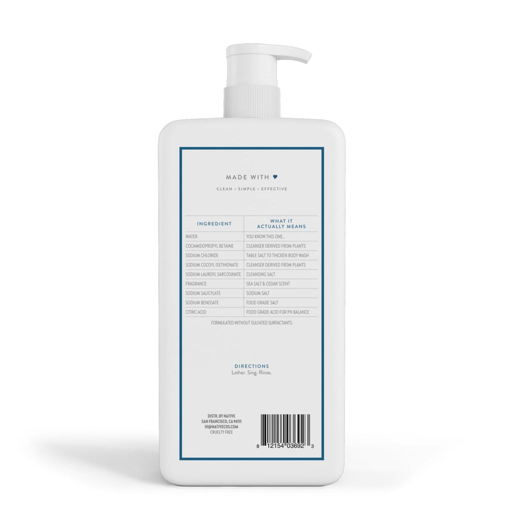 Body Wash, Sea Salt &amp; Cedar, Sulfate Free, Naturally Derived Ingredients, 24hr Freshness, for Women &amp; Men, 36 fl oz