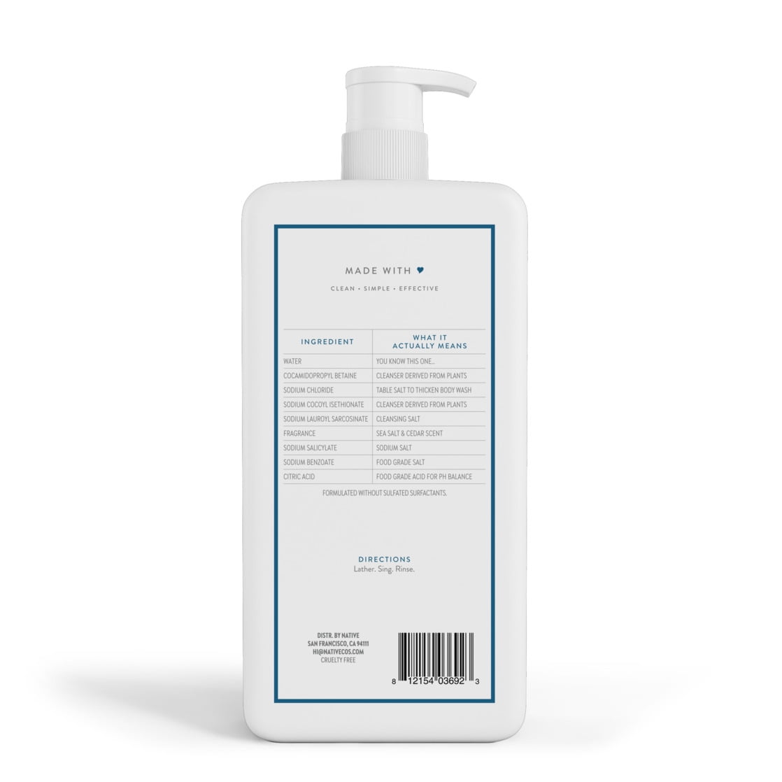 Body Wash, Sea Salt &amp; Cedar, Sulfate Free, Naturally Derived Ingredients, 24hr Freshness, for Women &amp; Men, 36 fl oz