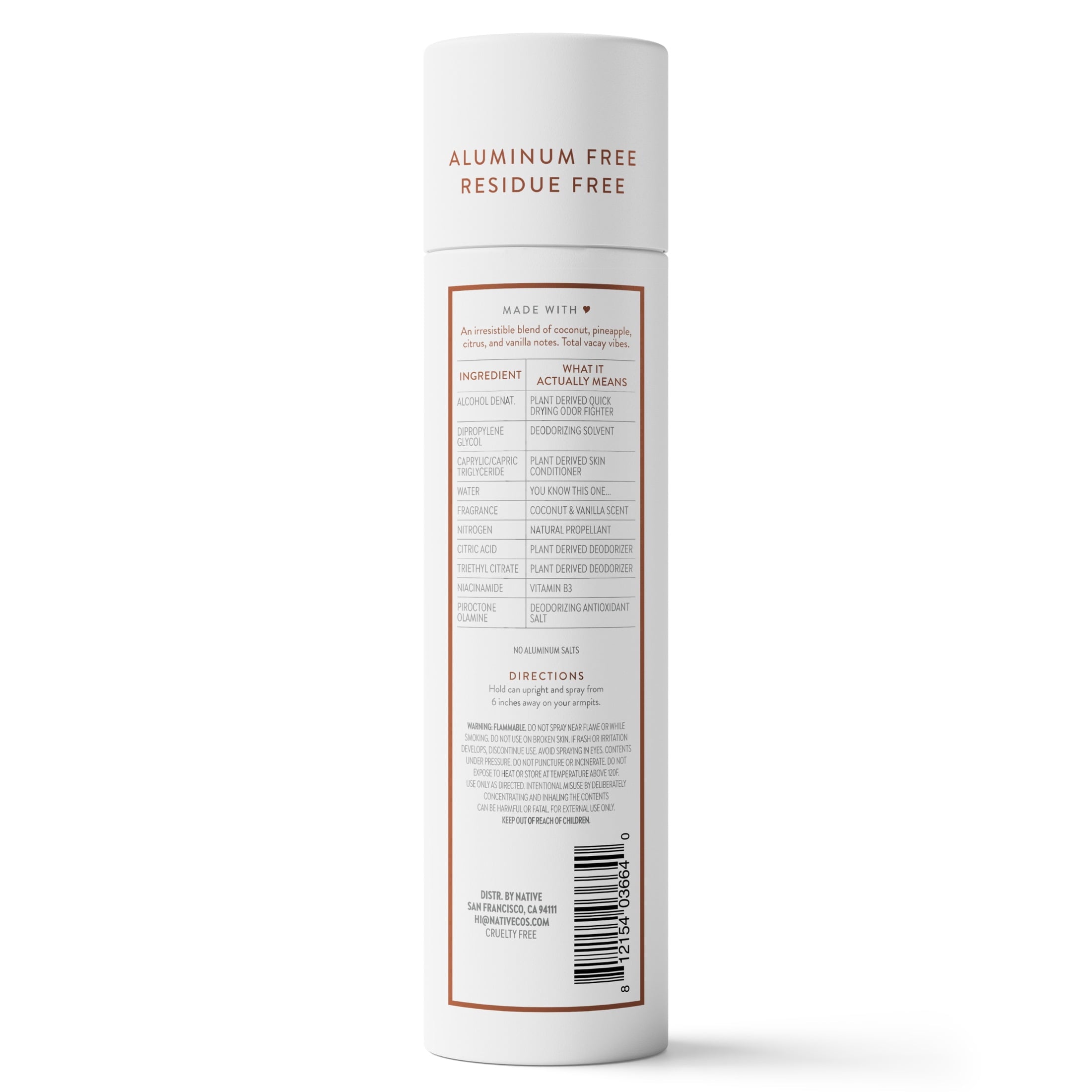 Deodorant &amp; Body Spray, Aluminum Free, Coconut &amp; Vanilla, for Women and Men, 3.5 oz
