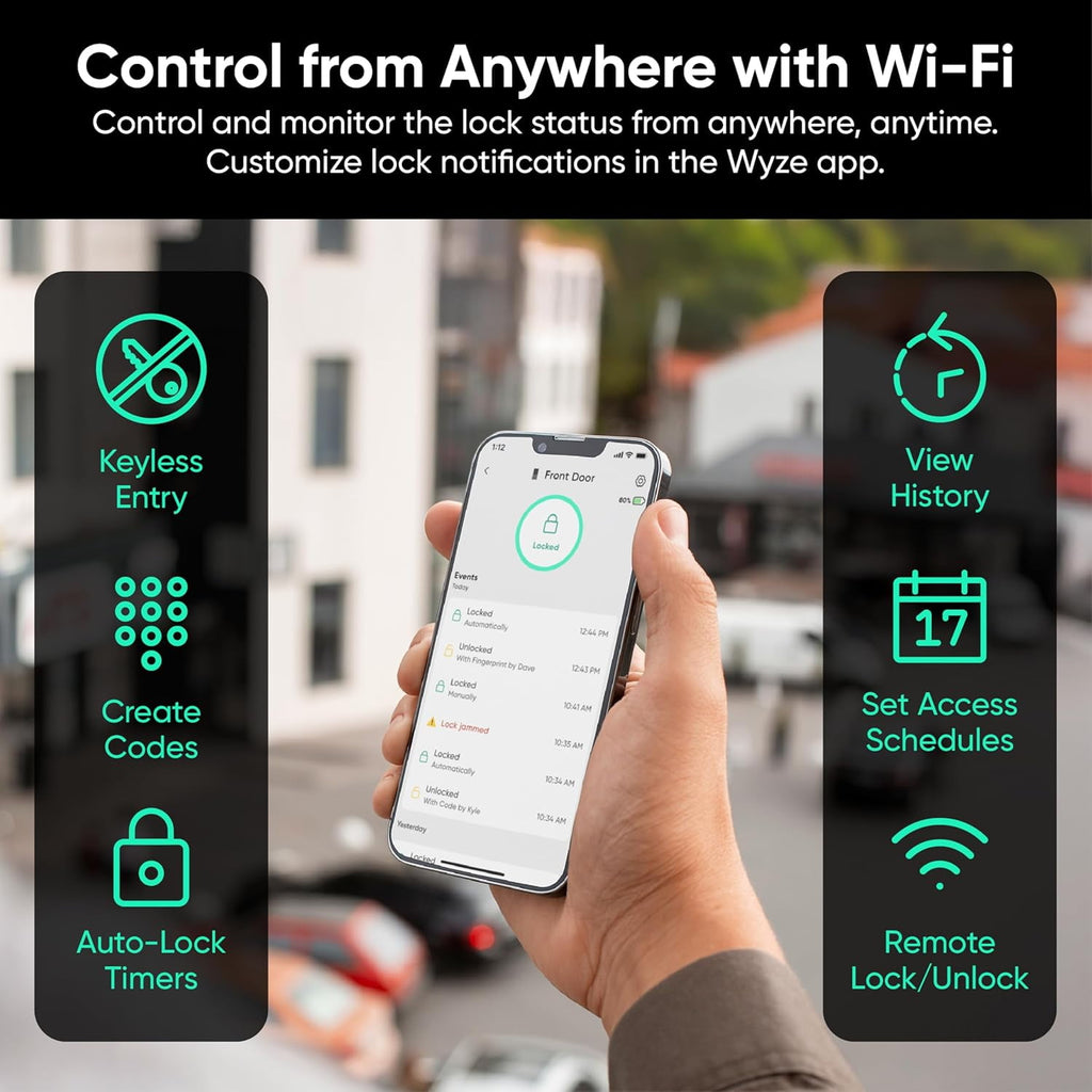 Lock Bolt v2, Smart Wi-Fi Deadbolt with Fingerprint Scanner, Keyless Entry, Keypad with 50 Passcodes, Built-in Wi-Fi 6, Auto-Lock, 8-Month Battery