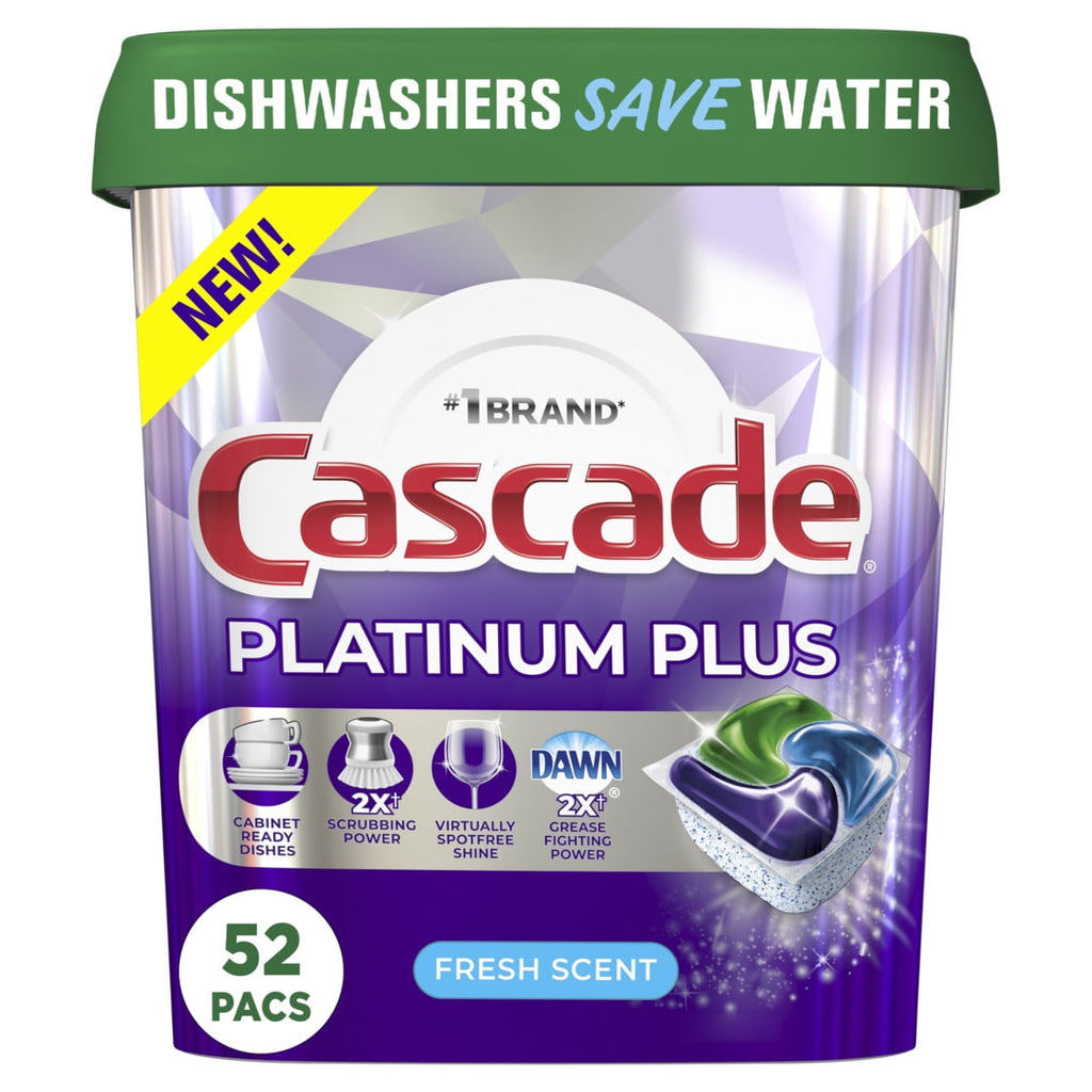 Platinum Plus Dishwasher Pods, Action Pacs Dishwasher Detergent Tabs, Fresh, 52 Count