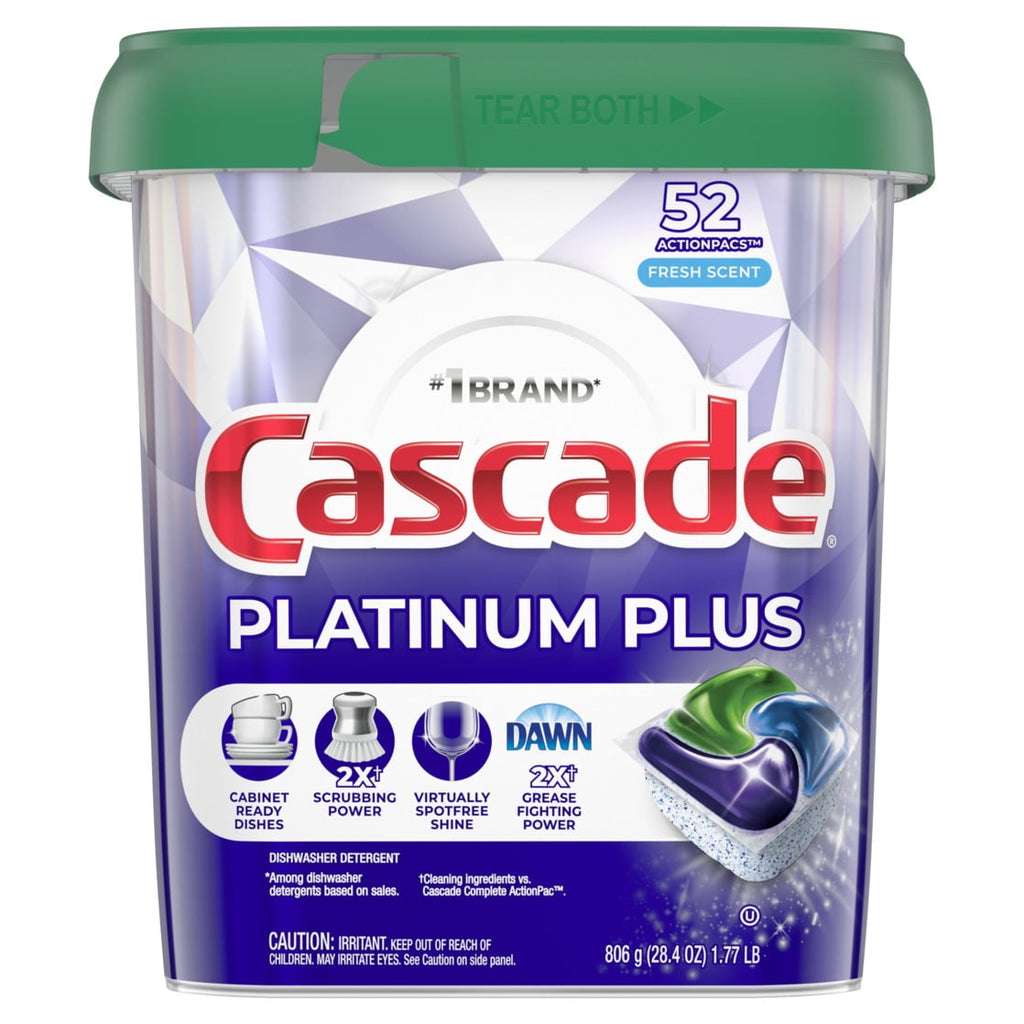 Platinum Plus Dishwasher Pods, Action Pacs Dishwasher Detergent Tabs, Fresh, 52 Count