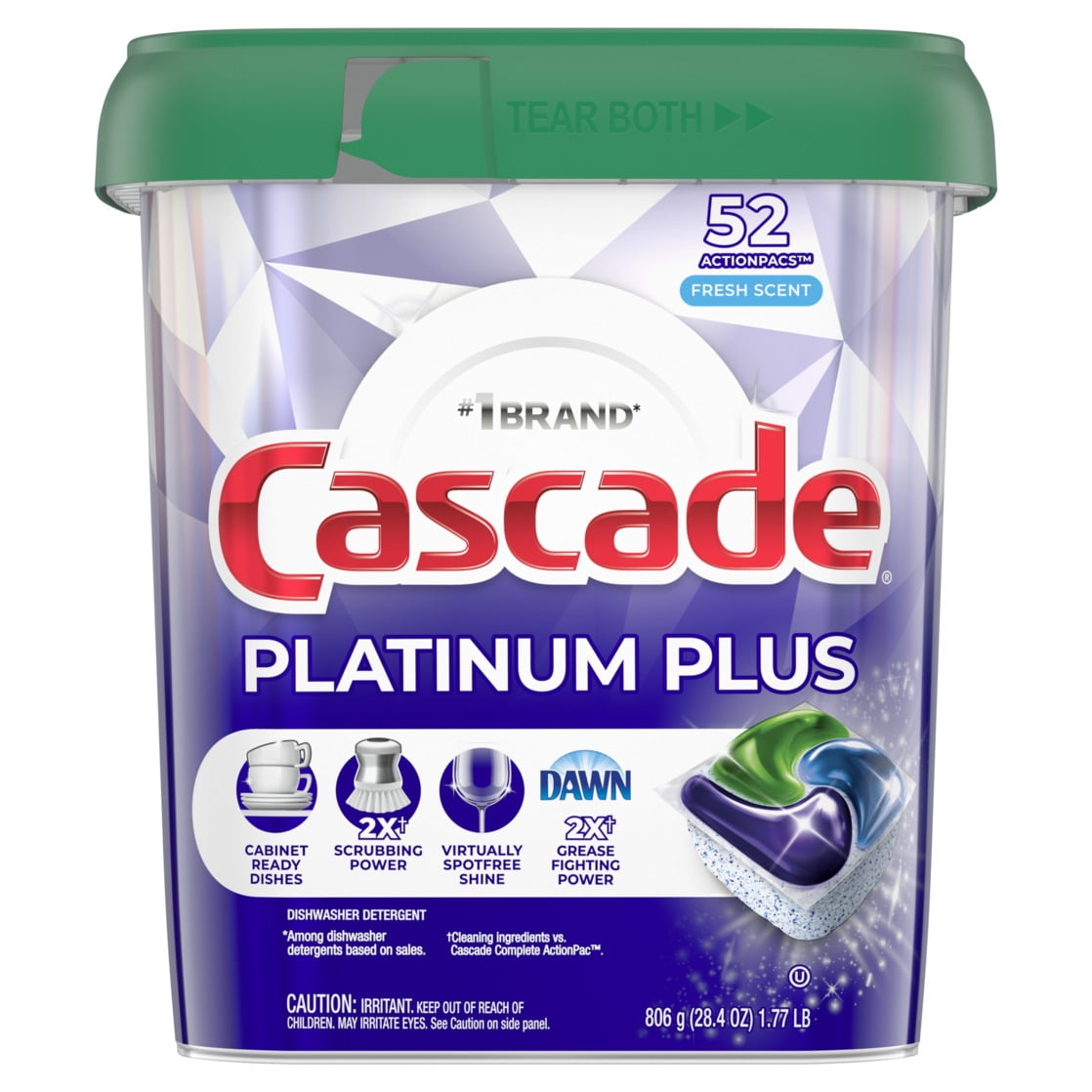 Platinum Plus Dishwasher Pods, Action Pacs Dishwasher Detergent Tabs, Fresh, 52 Count