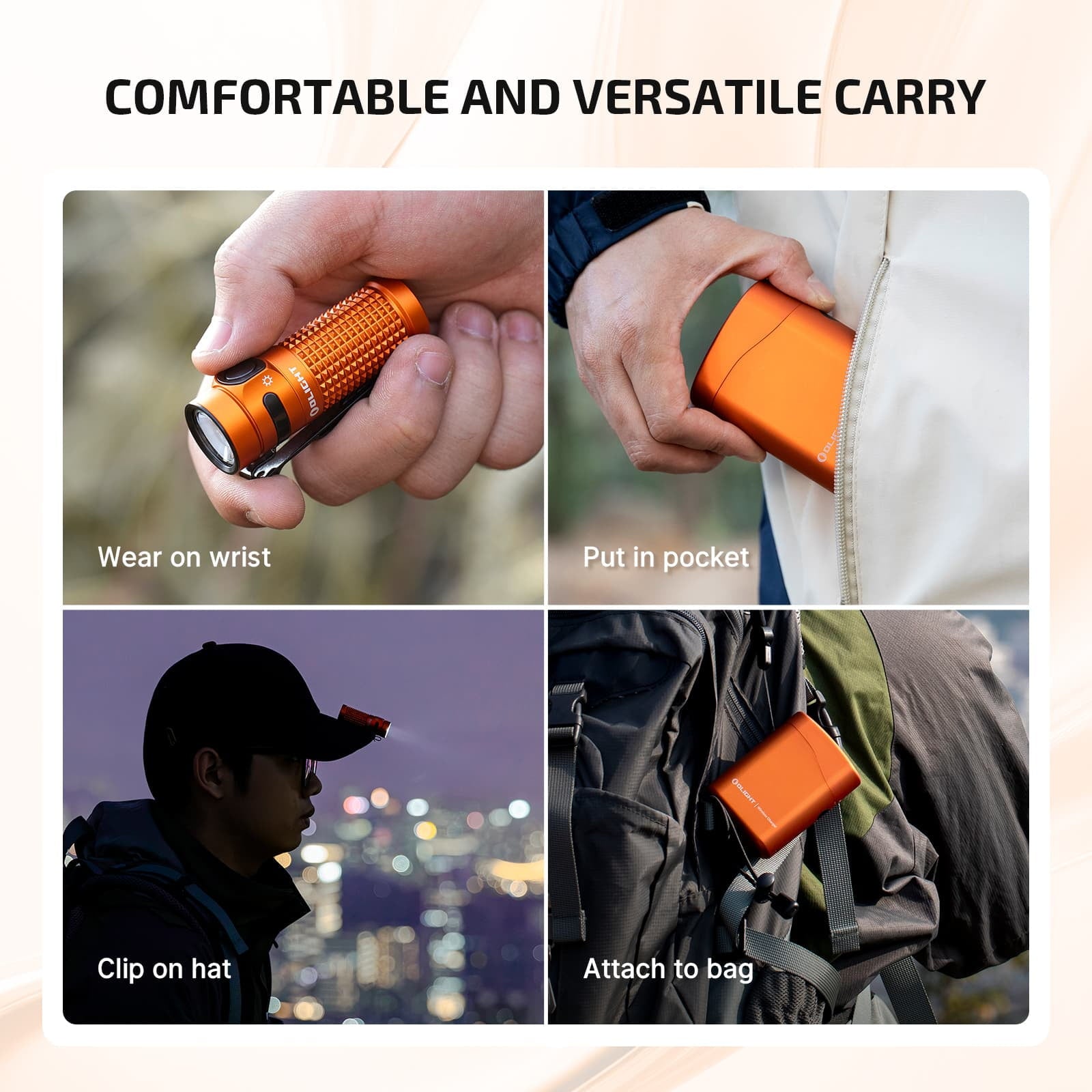 Baton4 Premium Edition EDC Flashlights 1300 Lumens with Type-C Charging Box, Powered by Battery, Small Bright Light IPX8 Waterproof for Emergencies, Outdoors (Orange)