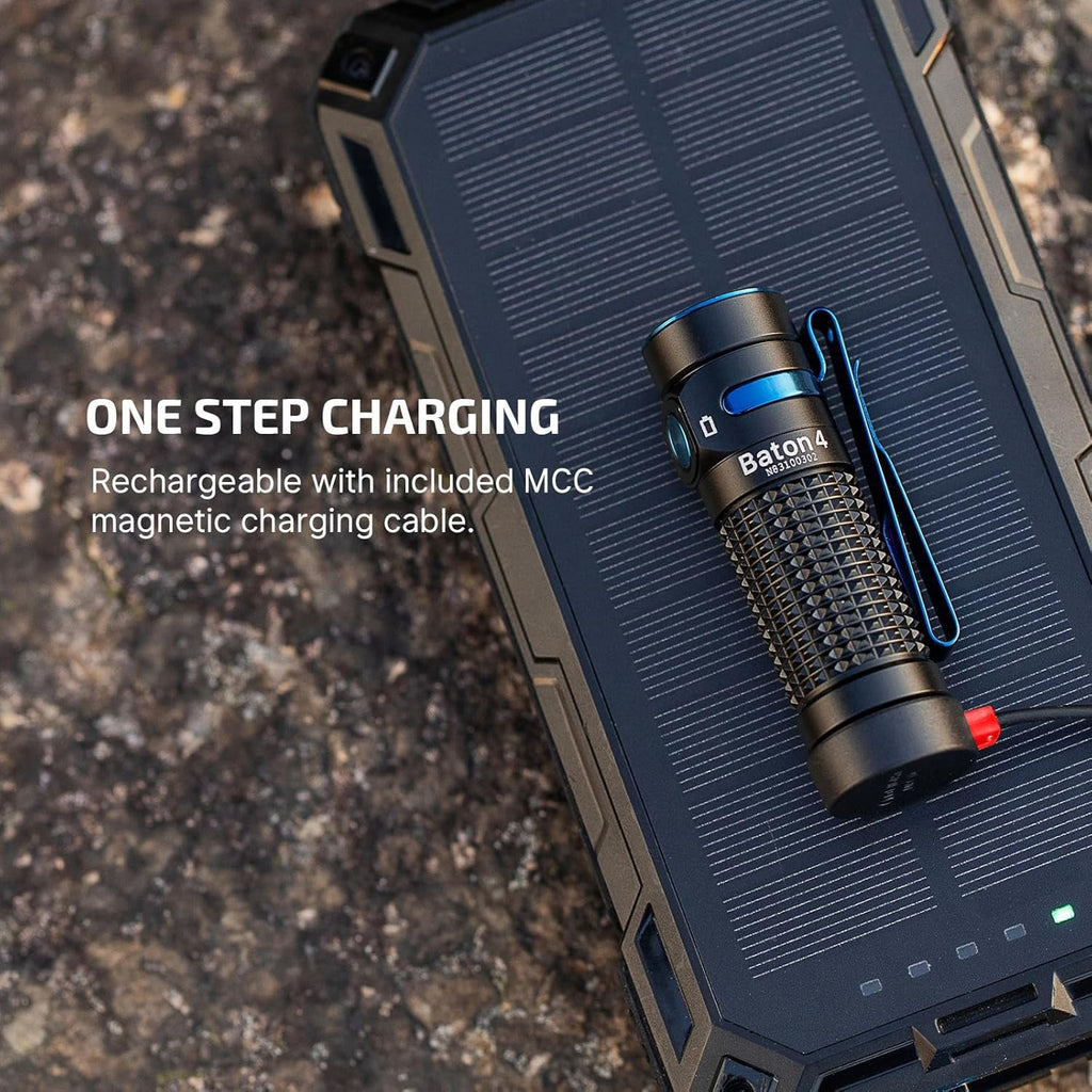 Baton4 Premium Edition EDC Flashlights 1300 Lumens with Type-C Charging Box, Powered by Battery, Small Bright Light IPX8 Waterproof for Emergencies, Outdoors (Orange)