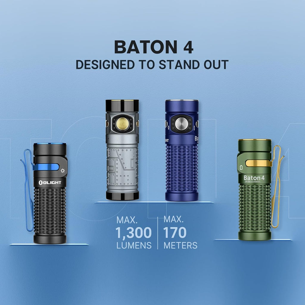 Baton4 Premium Edition EDC Flashlights 1300 Lumens with Type-C Charging Box, Powered by Battery, Small Bright Light IPX8 Waterproof for Emergencies, Outdoors (Orange)