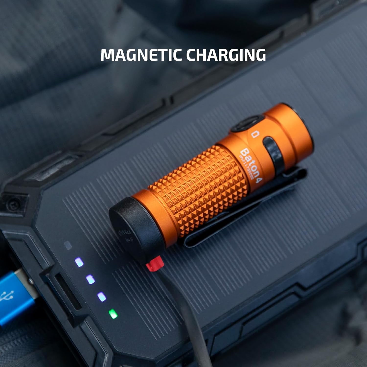Baton4 Premium Edition EDC Flashlights 1300 Lumens with Type-C Charging Box, Powered by Battery, Small Bright Light IPX8 Waterproof for Emergencies, Outdoors (Orange)