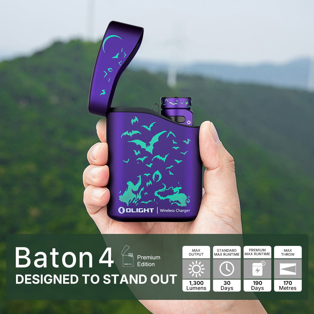 Baton4 Premium Edition EDC Flashlights 1300 Lumens with Type-C Charging Box, Powered by Battery, Small Bright Light IPX8 Waterproof for Emergencies, Outdoors (Orange)