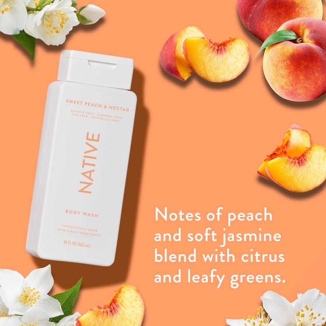 Body Wash, Sweet Peach &amp; Nectar, Sulfate Free, Naturally Derived Ingredients, 24hr Freshness, for Women &amp; Men, 18 fl oz