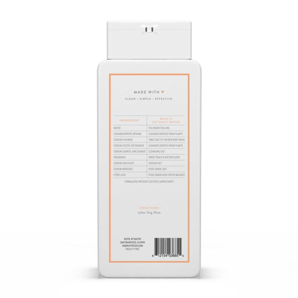 Body Wash, Sweet Peach &amp; Nectar, Sulfate Free, Naturally Derived Ingredients, 24hr Freshness, for Women &amp; Men, 18 fl oz