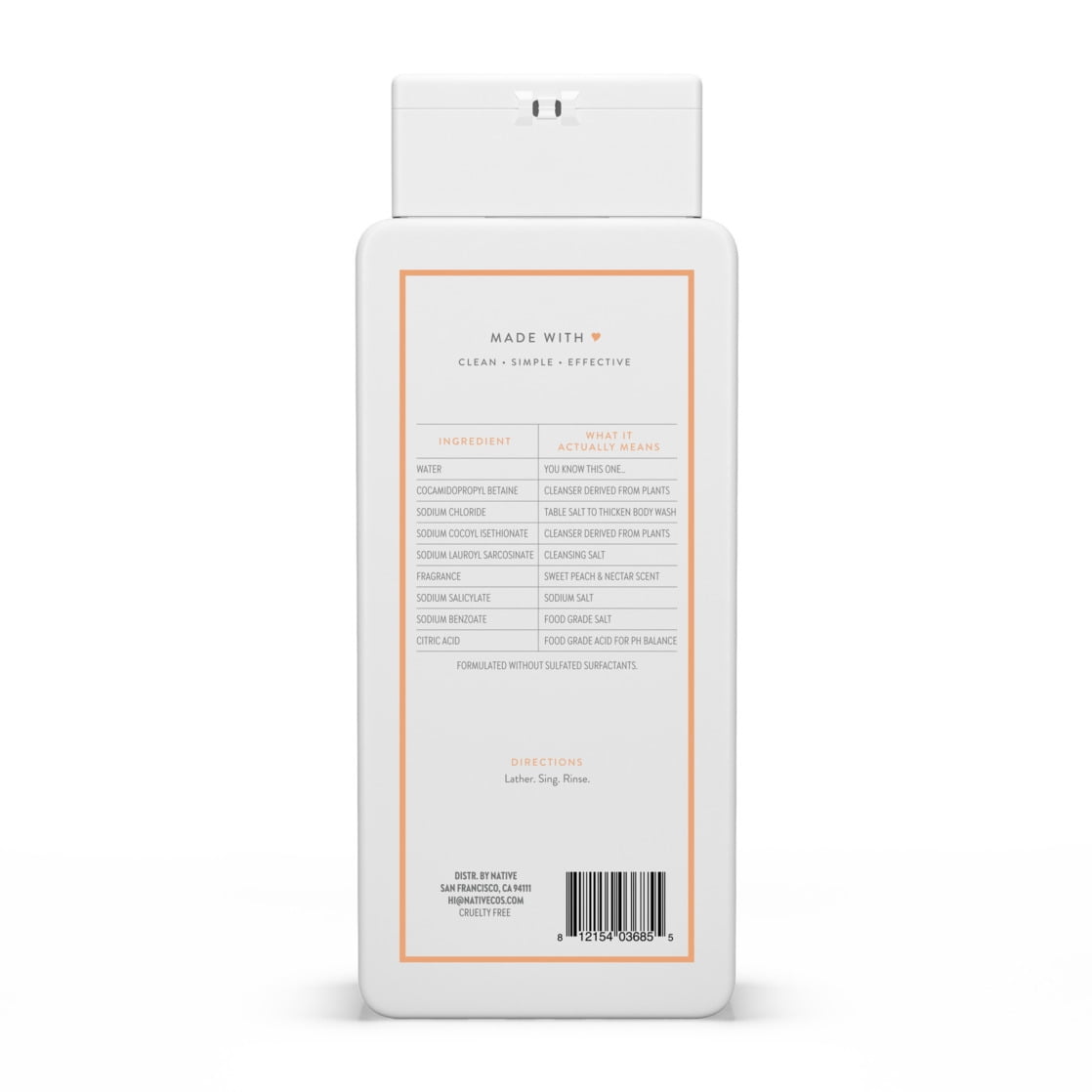 Body Wash, Sweet Peach &amp; Nectar, Sulfate Free, Naturally Derived Ingredients, 24hr Freshness, for Women &amp; Men, 18 fl oz