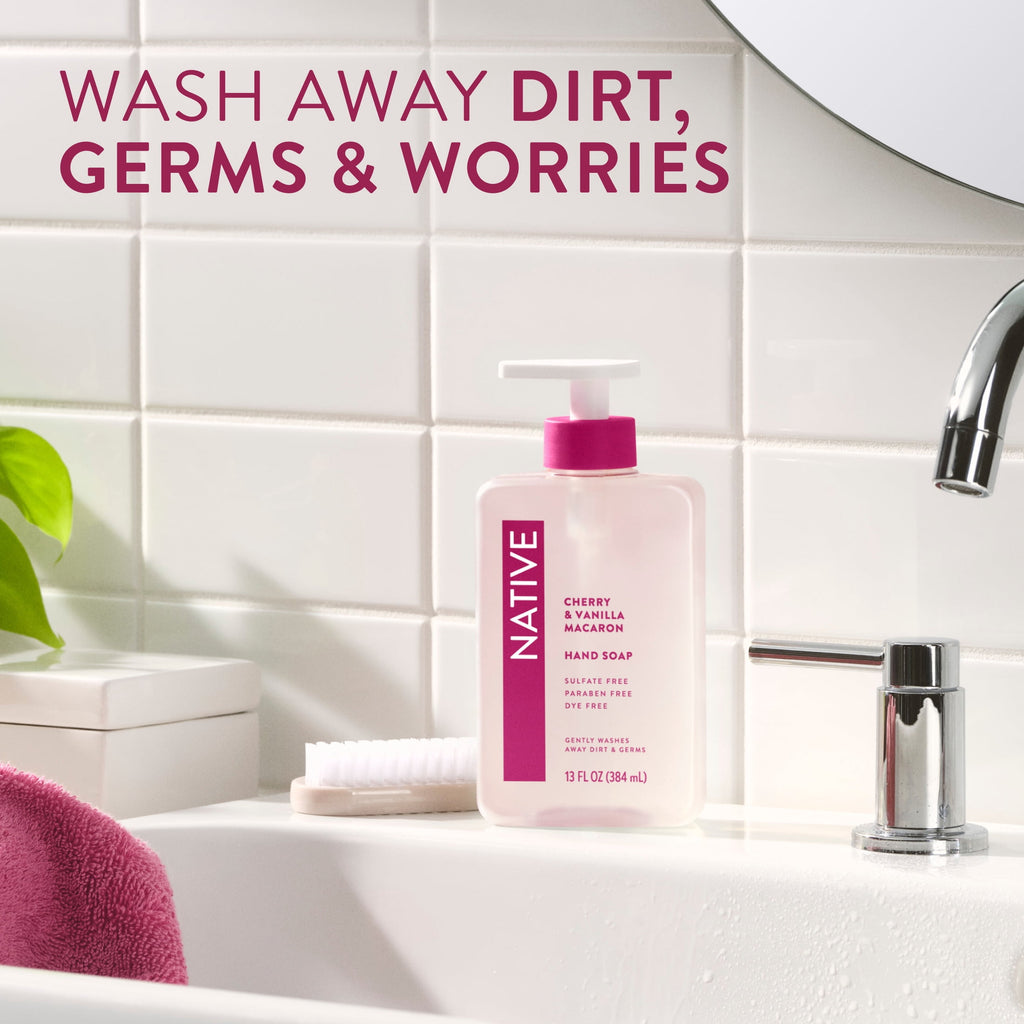 Liquid Hand Soap, Cherry &amp; Vanilla Macaron, Non-drying, Naturally Derived Cleansers, Sulfate Free, 13 fl oz