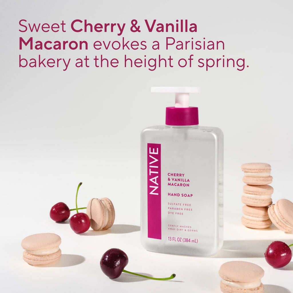 Liquid Hand Soap, Cherry &amp; Vanilla Macaron, Non-drying, Naturally Derived Cleansers, Sulfate Free, 13 fl oz