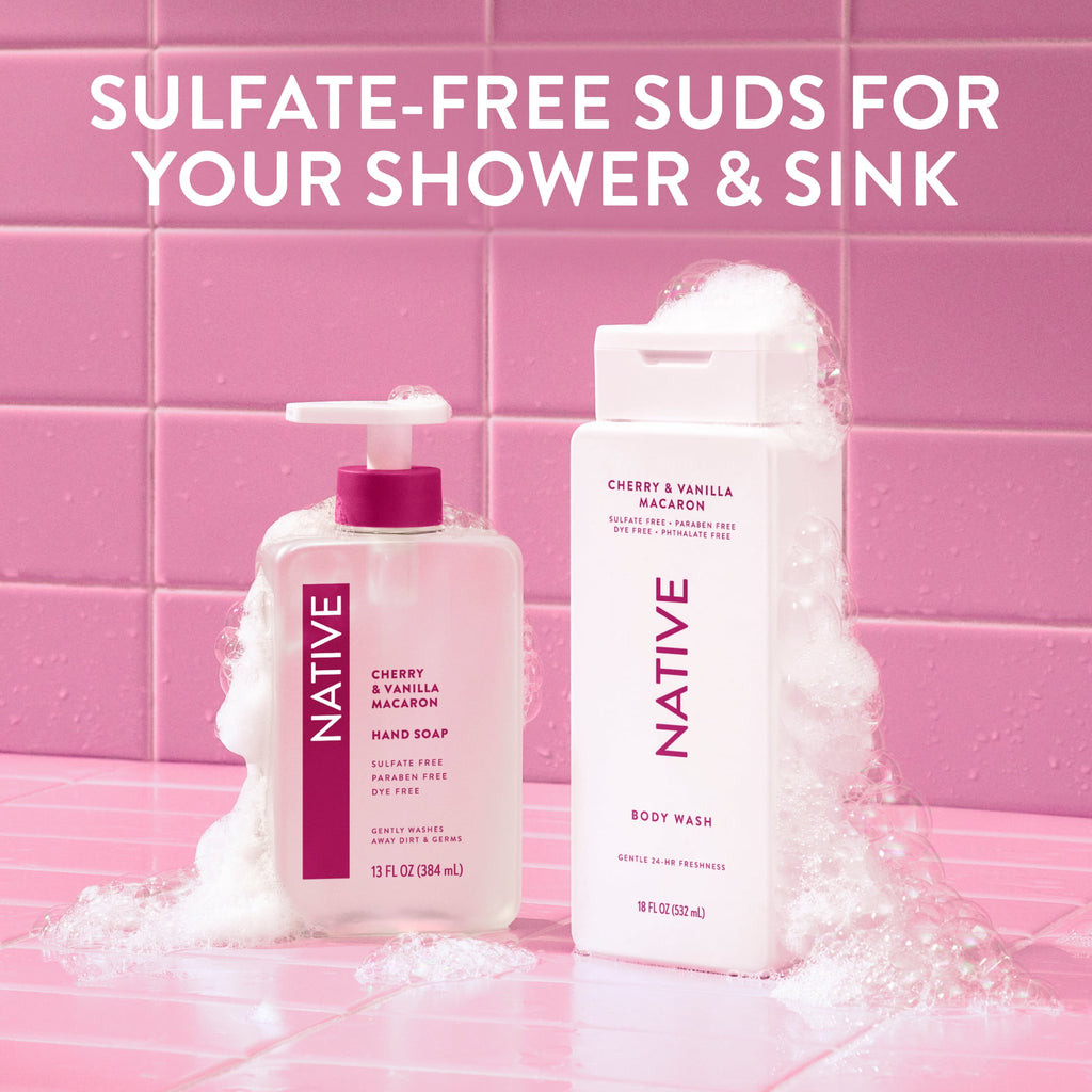 Liquid Hand Soap, Cherry &amp; Vanilla Macaron, Non-drying, Naturally Derived Cleansers, Sulfate Free, 13 fl oz