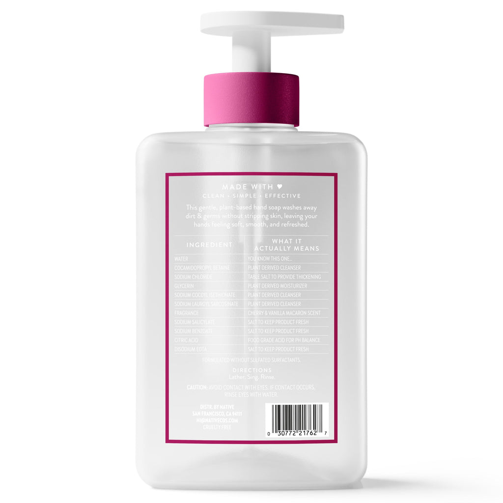 Liquid Hand Soap, Cherry &amp; Vanilla Macaron, Non-drying, Naturally Derived Cleansers, Sulfate Free, 13 fl oz