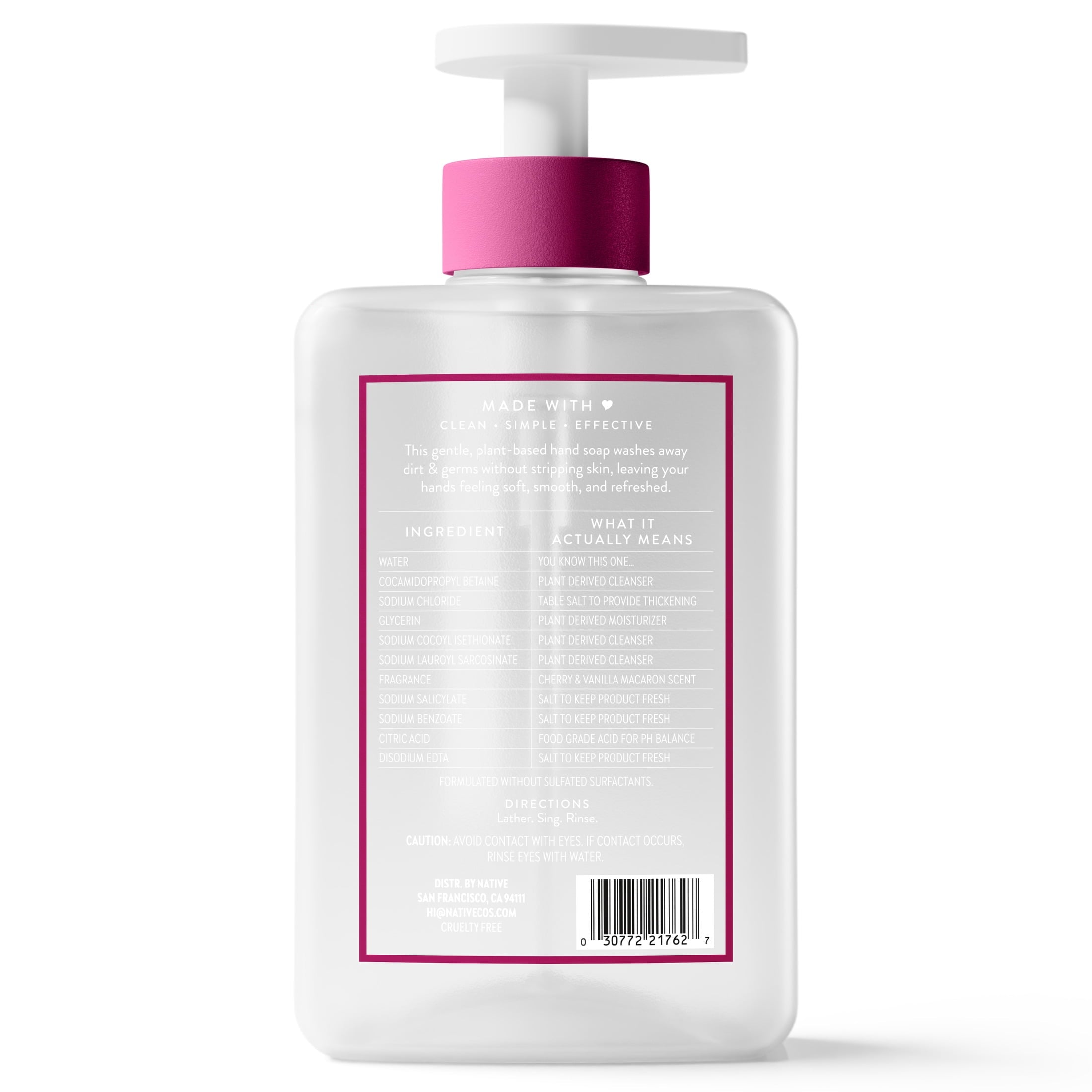 Liquid Hand Soap, Cherry &amp; Vanilla Macaron, Non-drying, Naturally Derived Cleansers, Sulfate Free, 13 fl oz