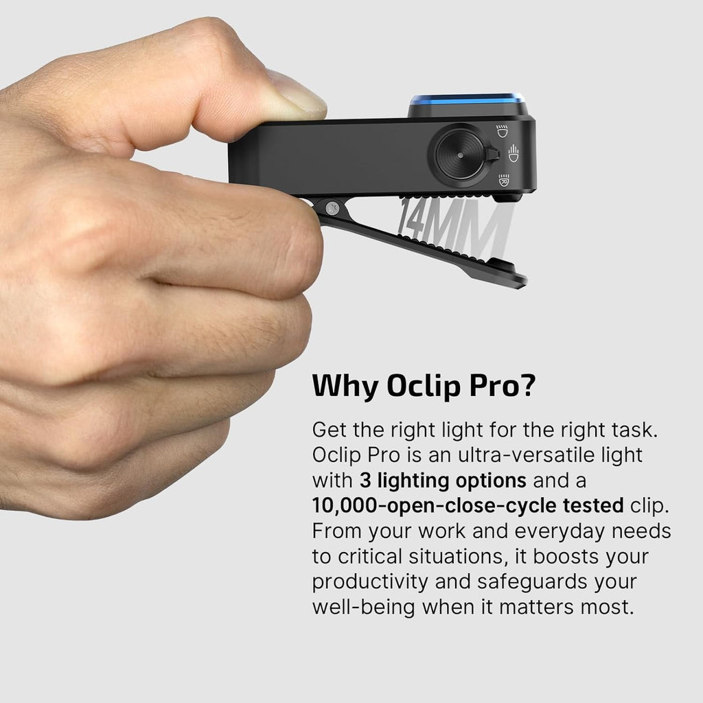 Oclip Pro EDC Flashlight Clip-on Light, Rechargeable 500 Lumens with Three Lighting Solutions Type-C Charging, Magnetic Flash Lights for Signaling, Cycling, Outdoor or Indoor Use(Black)