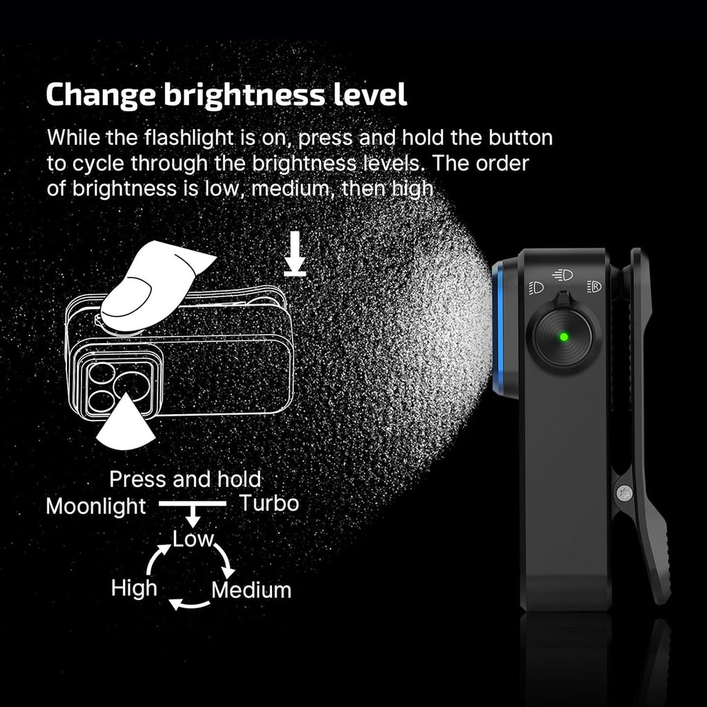 Oclip Pro EDC Flashlight Clip-on Light, Rechargeable 500 Lumens with Three Lighting Solutions Type-C Charging, Magnetic Flash Lights for Signaling, Cycling, Outdoor or Indoor Use(Black)
