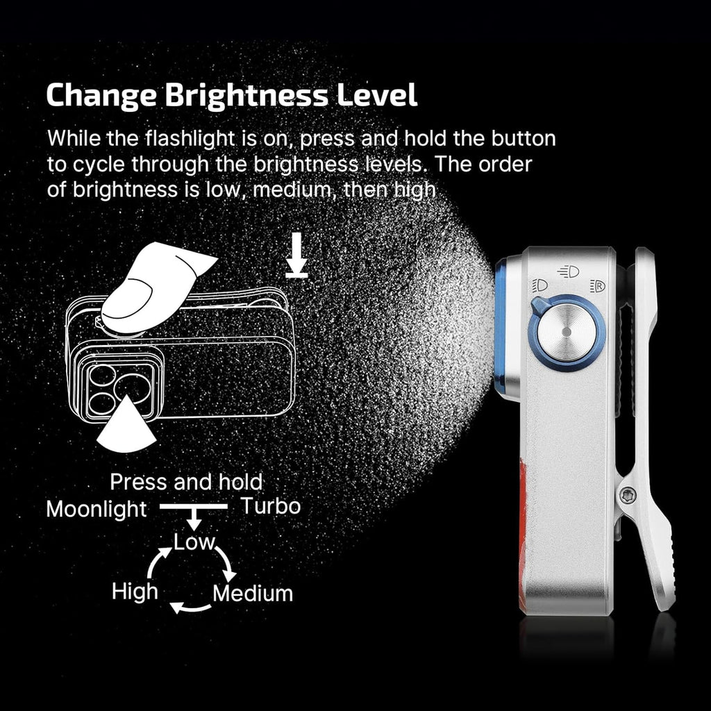 Oclip Pro EDC Flashlight Clip-on Light, Rechargeable 500 Lumens with Three Lighting Solutions Type-C Charging, Magnetic Flash Lights for Signaling, Cycling, Outdoor or Indoor Use(Black)