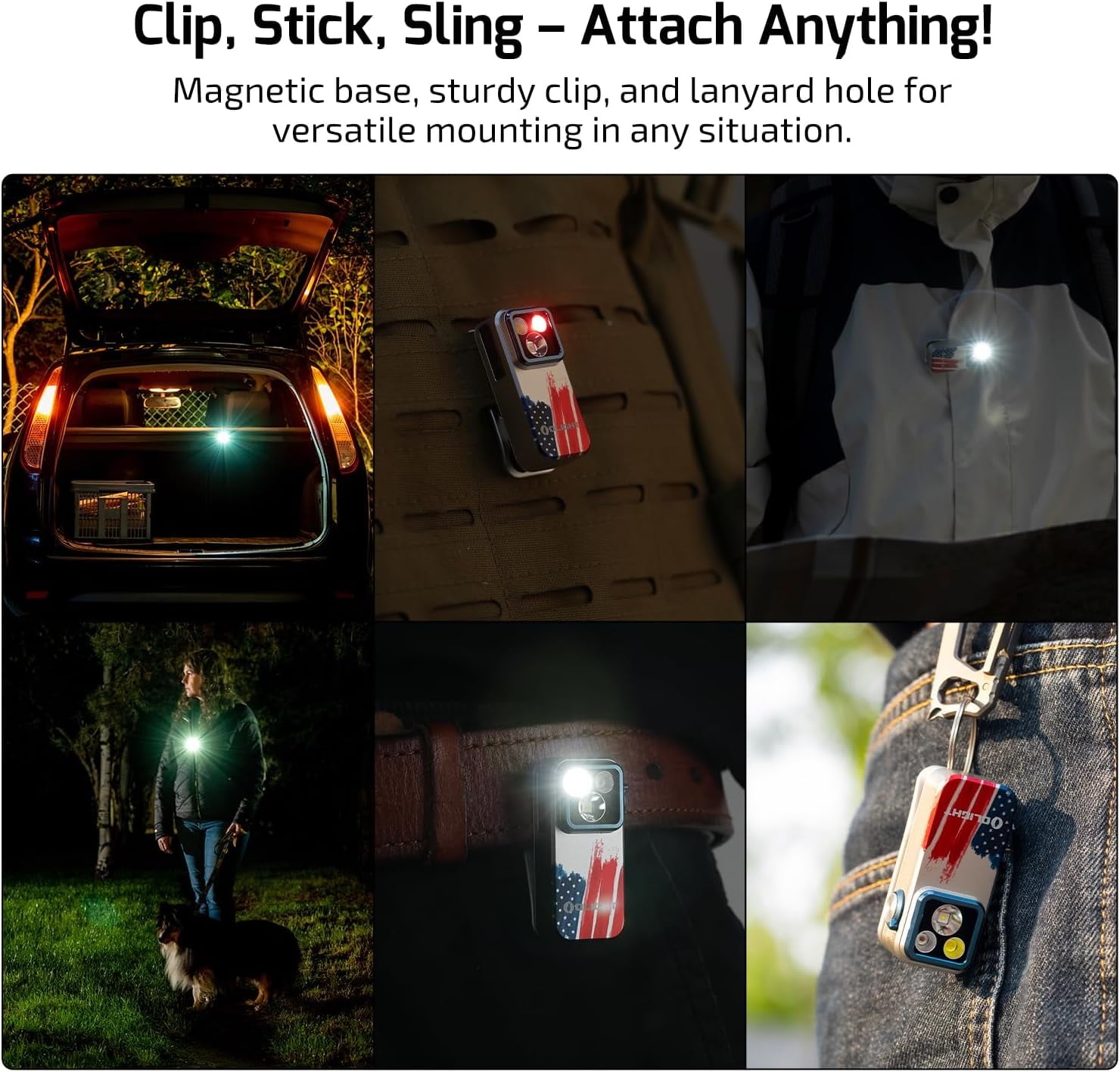 Oclip Pro EDC Flashlight Clip-on Light, Rechargeable 500 Lumens with Three Lighting Solutions Type-C Charging, Magnetic Flash Lights for Signaling, Cycling, Outdoor or Indoor Use(Black)