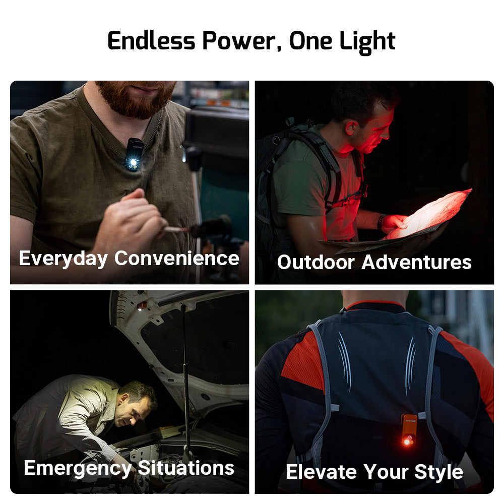 Oclip Pro EDC Flashlight Clip-on Light, Rechargeable 500 Lumens with Three Lighting Solutions Type-C Charging, Magnetic Flash Lights for Signaling, Cycling, Outdoor or Indoor Use(Black)
