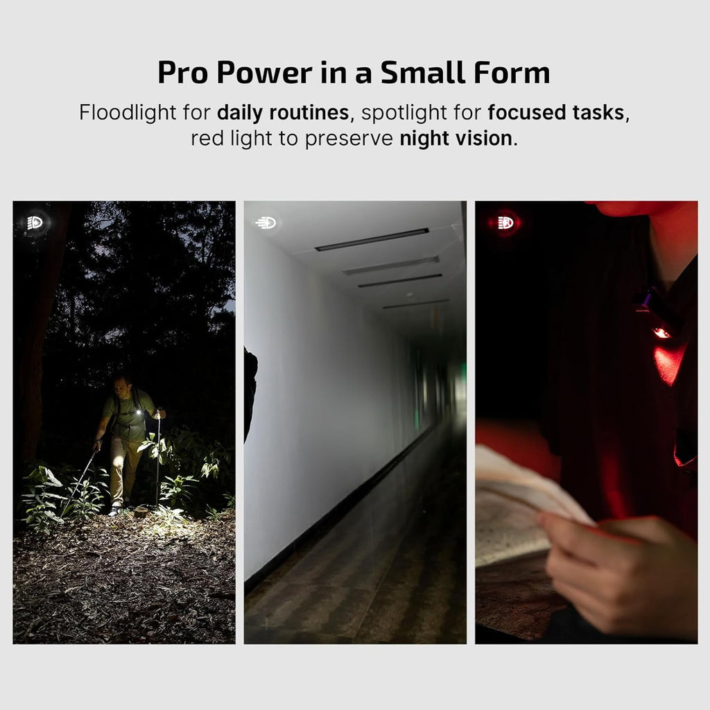 Oclip Pro EDC Flashlight Clip-on Light, Rechargeable 500 Lumens with Three Lighting Solutions Type-C Charging, Magnetic Flash Lights for Signaling, Cycling, Outdoor or Indoor Use(Black)