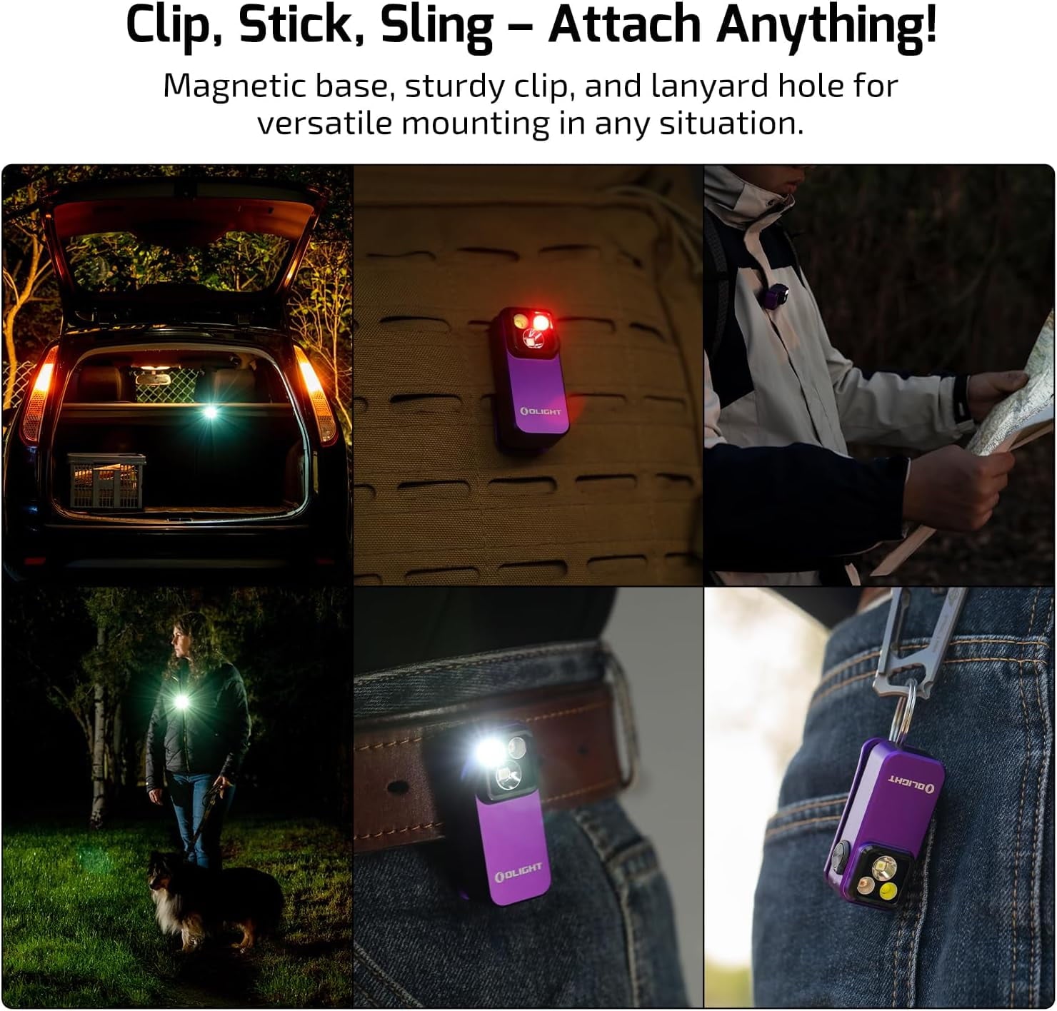 Oclip Pro EDC Flashlight Clip-on Light, Rechargeable 500 Lumens with Three Lighting Solutions Type-C Charging, Magnetic Flash Lights for Signaling, Cycling, Outdoor or Indoor Use(Black)