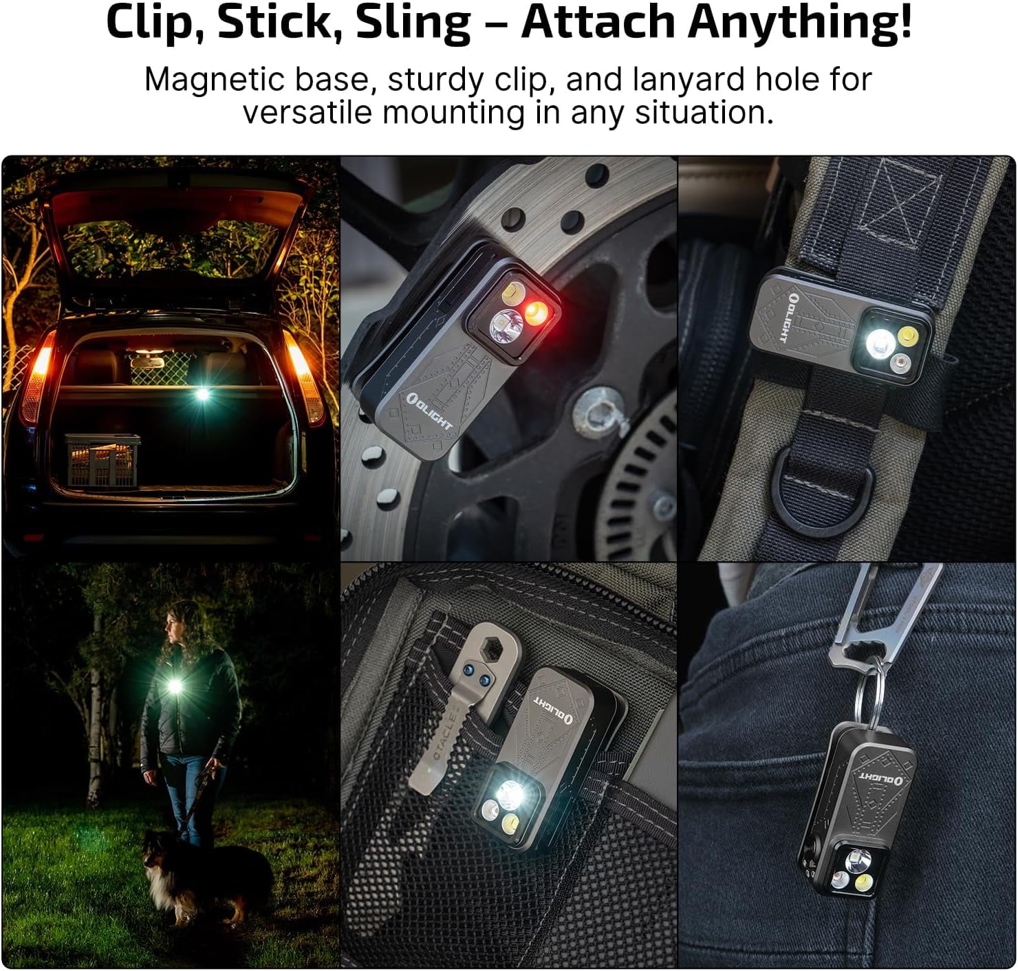 Oclip Pro EDC Flashlight Clip-on Light, Rechargeable 500 Lumens with Three Lighting Solutions Type-C Charging, Magnetic Flash Lights for Signaling, Cycling, Outdoor or Indoor Use(Black)