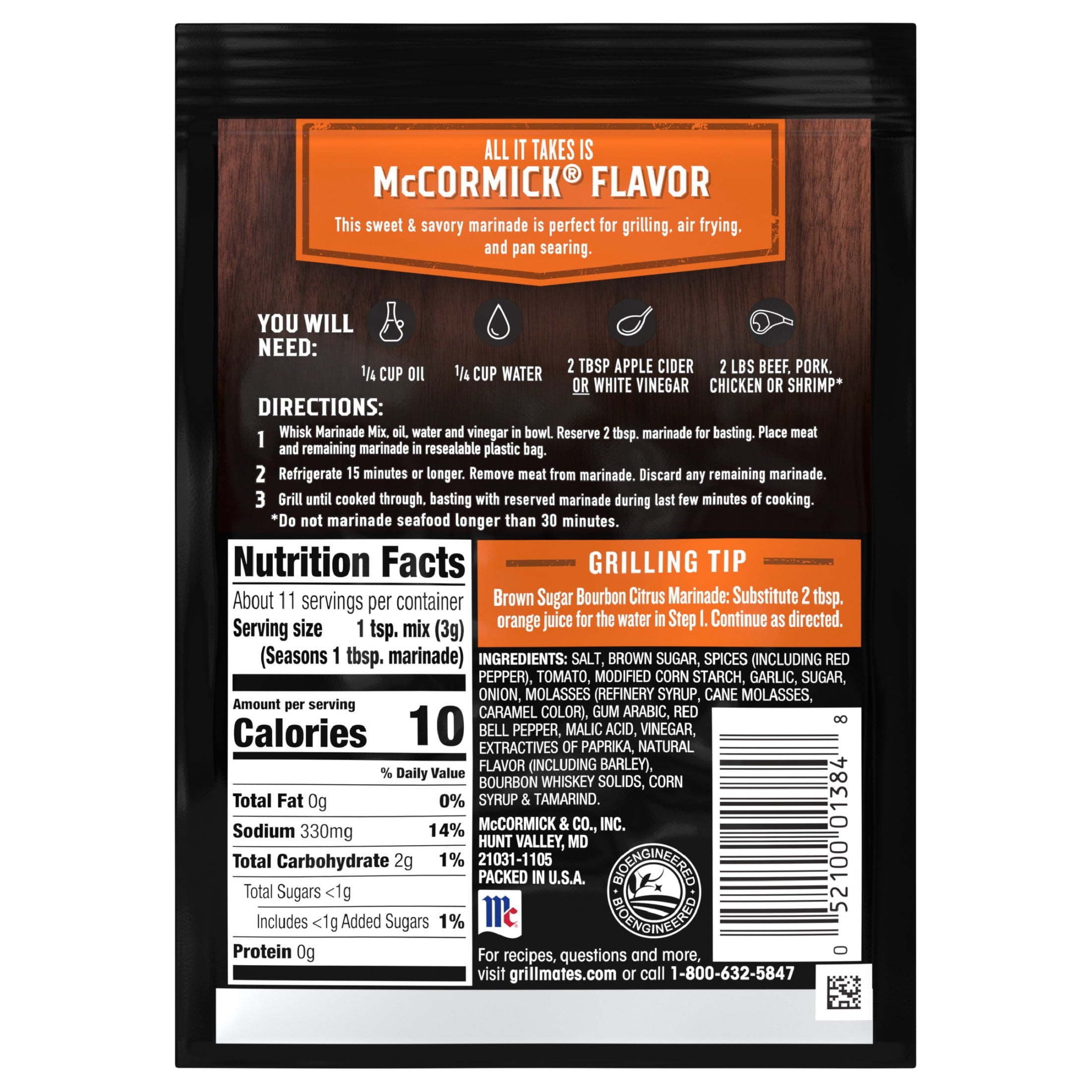 Seaoning Mix, Brown Sugar Bourbon Marinade, 1.25 oz Packet