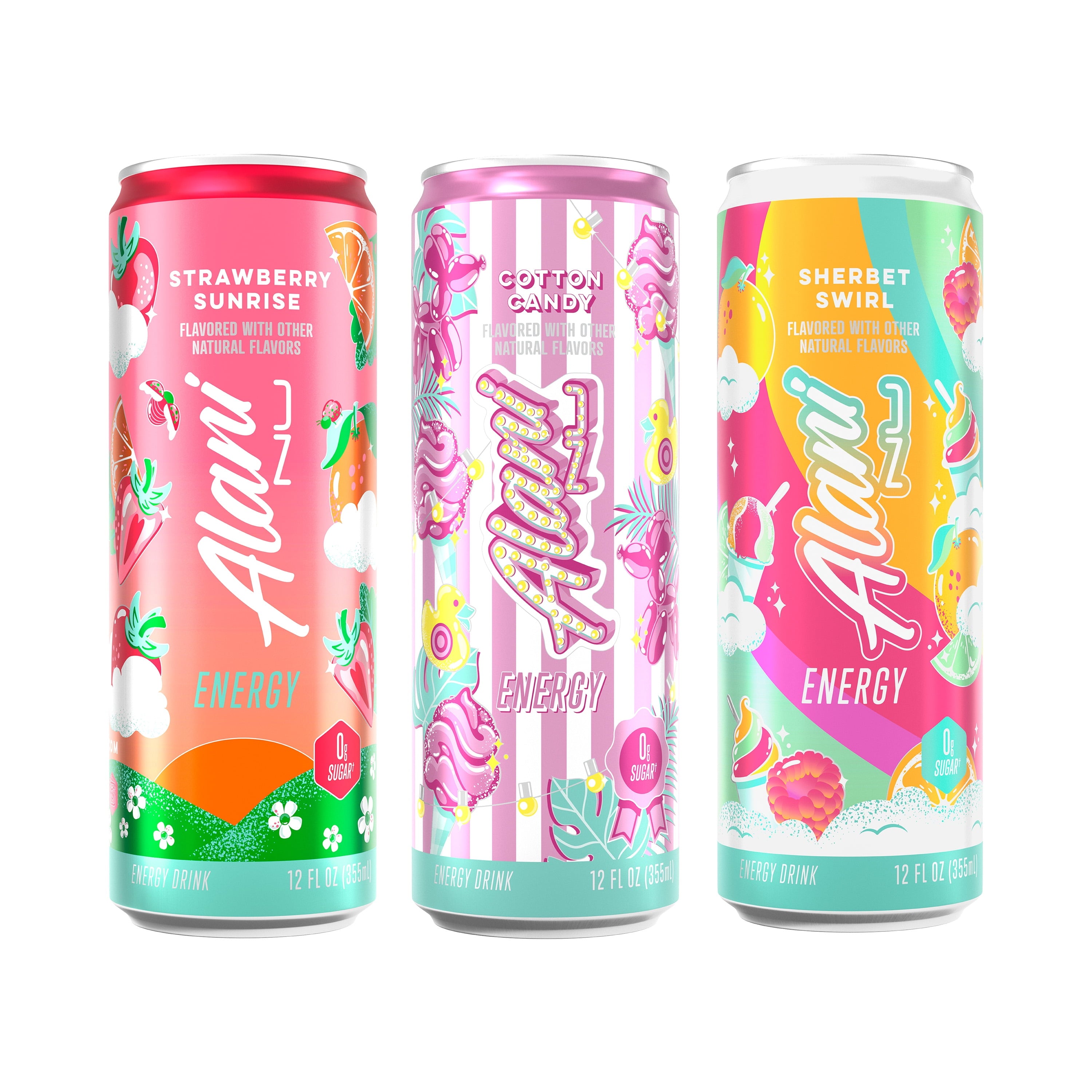 Variety Pack Cotton Candy, Straw Sunrise, Sherbert Swirl, 12 fl oz, pack of 12