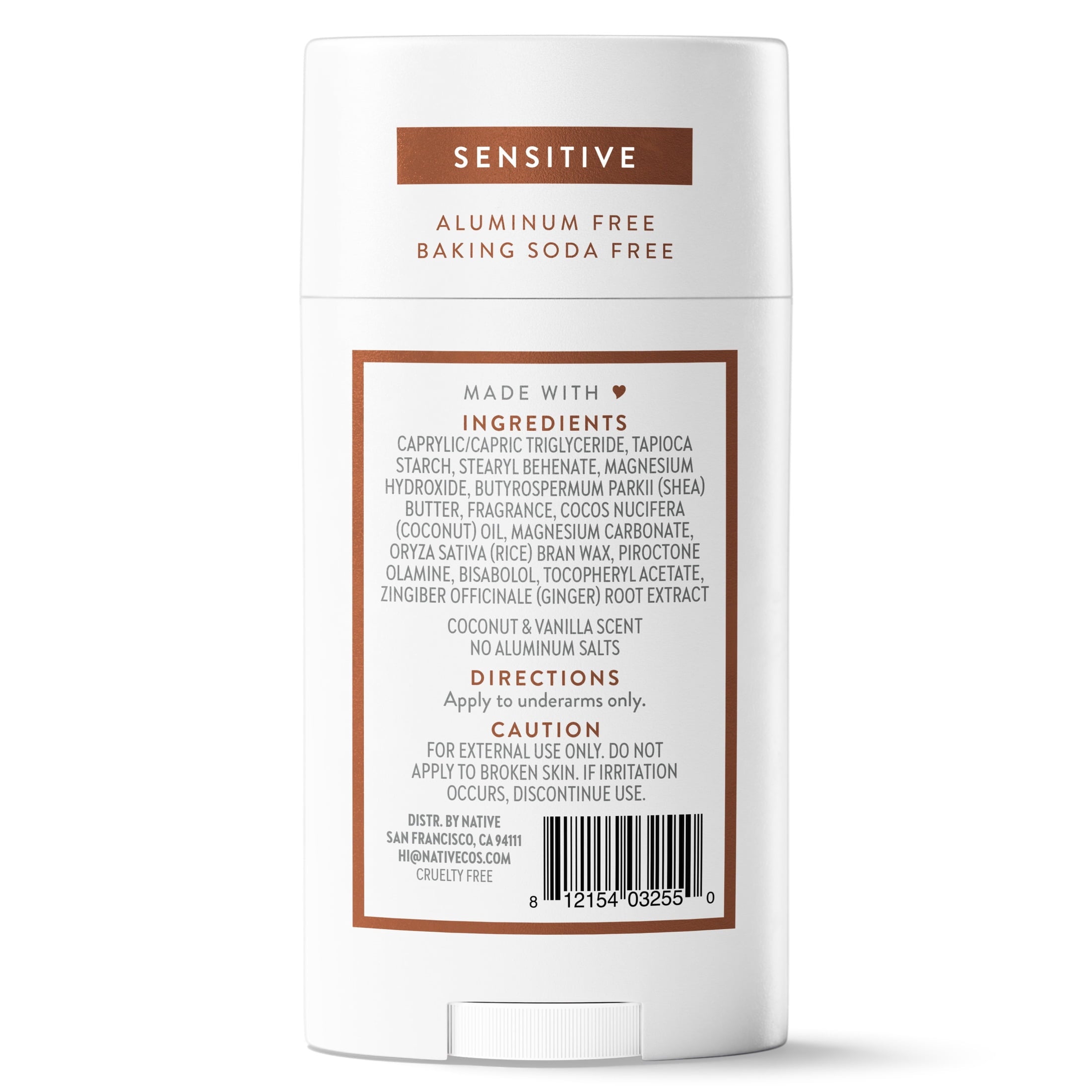 Deodorant, Sensitive, Aluminum Free, Coconut &amp; Vanilla, for Women and Men, 2.65 oz
