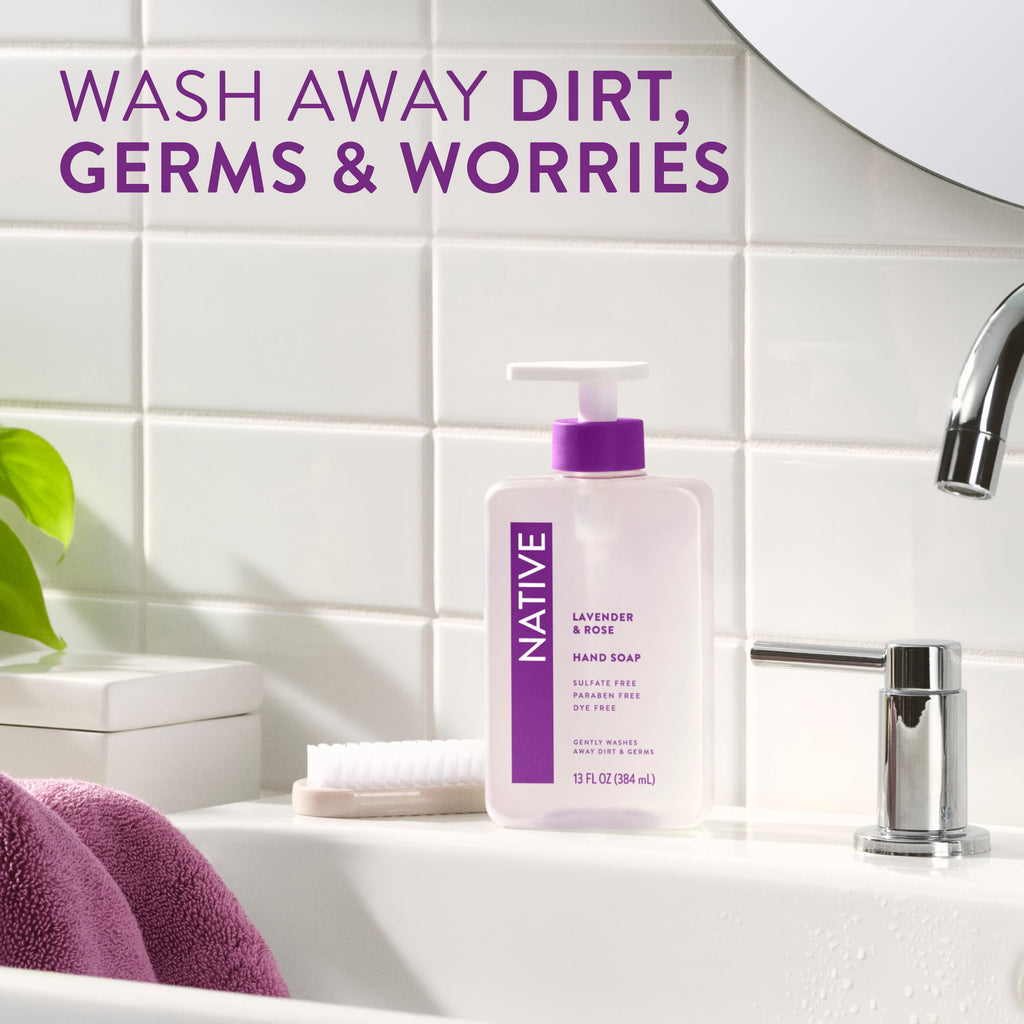 Liquid Hand Soap, Lavender &amp; Rose, Non-drying, Naturally Derived Cleansers, Sulfate Free, 13 fl oz