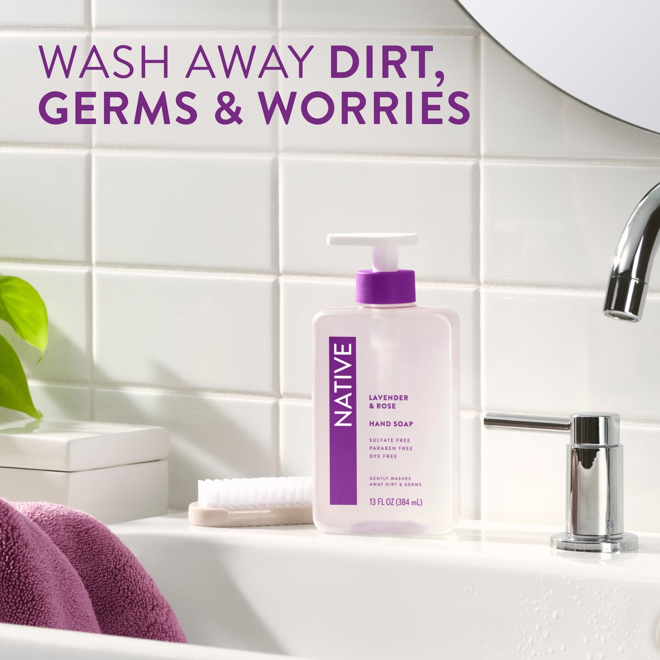 Liquid Hand Soap, Lavender &amp; Rose, Non-drying, Naturally Derived Cleansers, Sulfate Free, 13 fl oz
