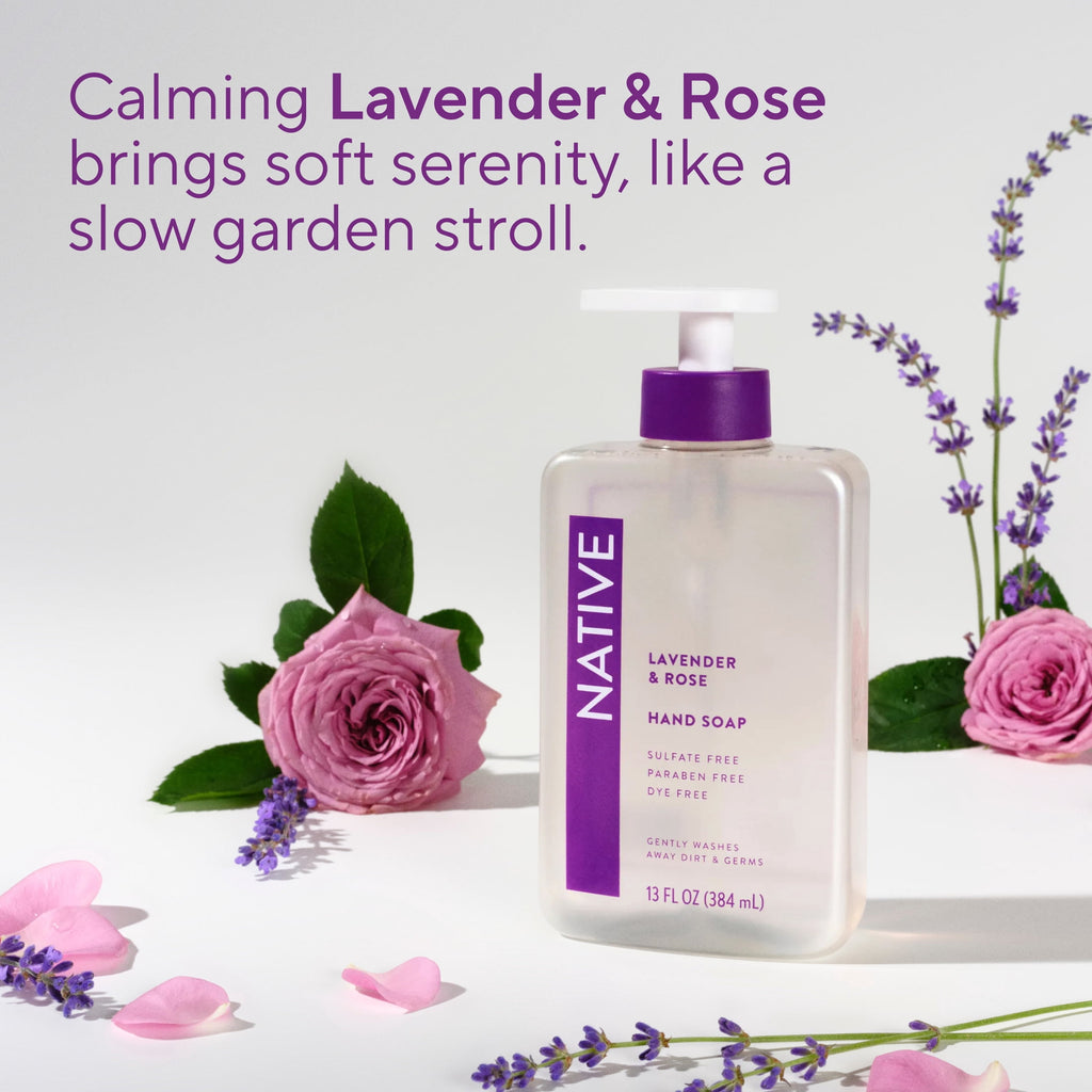 Liquid Hand Soap, Lavender &amp; Rose, Non-drying, Naturally Derived Cleansers, Sulfate Free, 13 fl oz