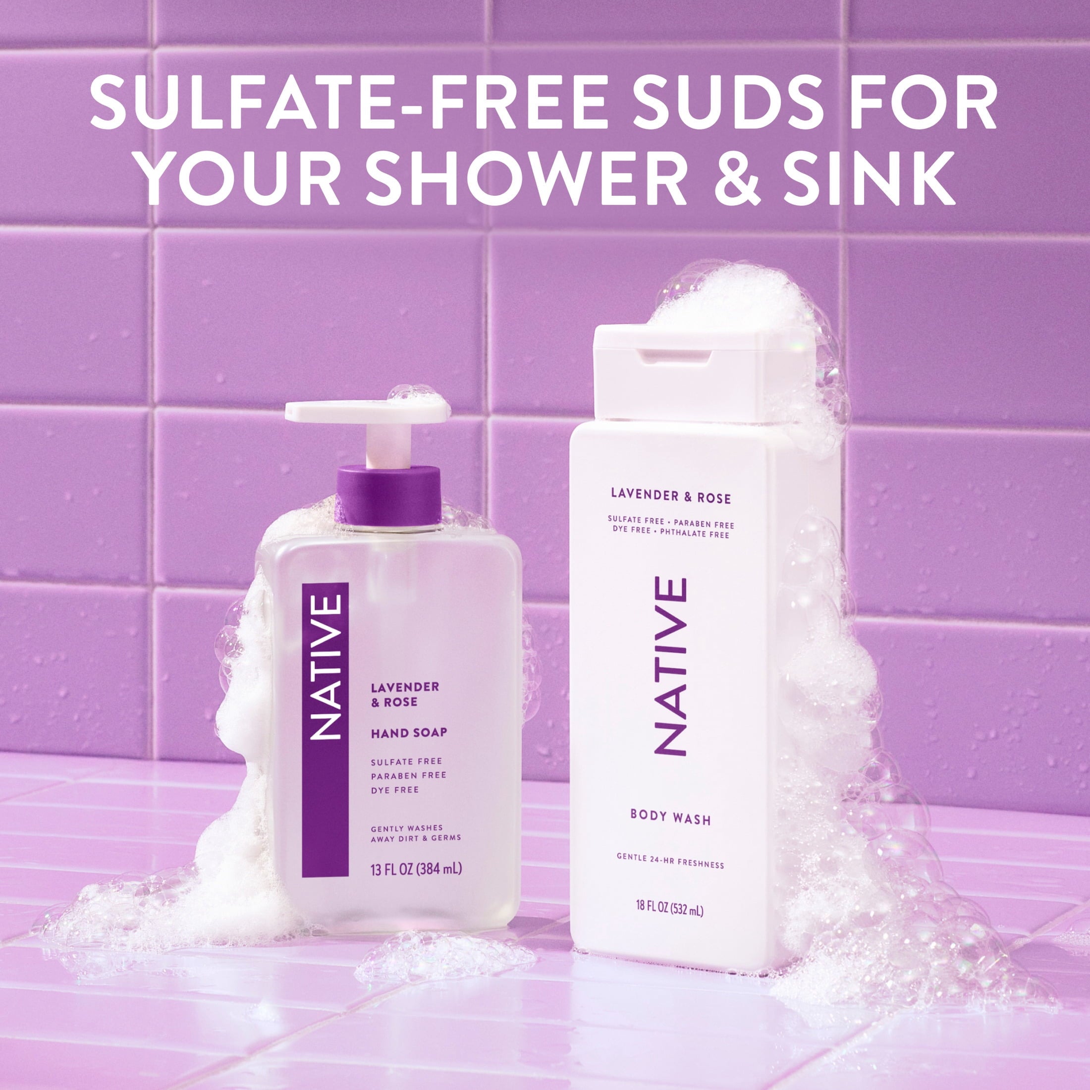 Liquid Hand Soap, Lavender &amp; Rose, Non-drying, Naturally Derived Cleansers, Sulfate Free, 13 fl oz