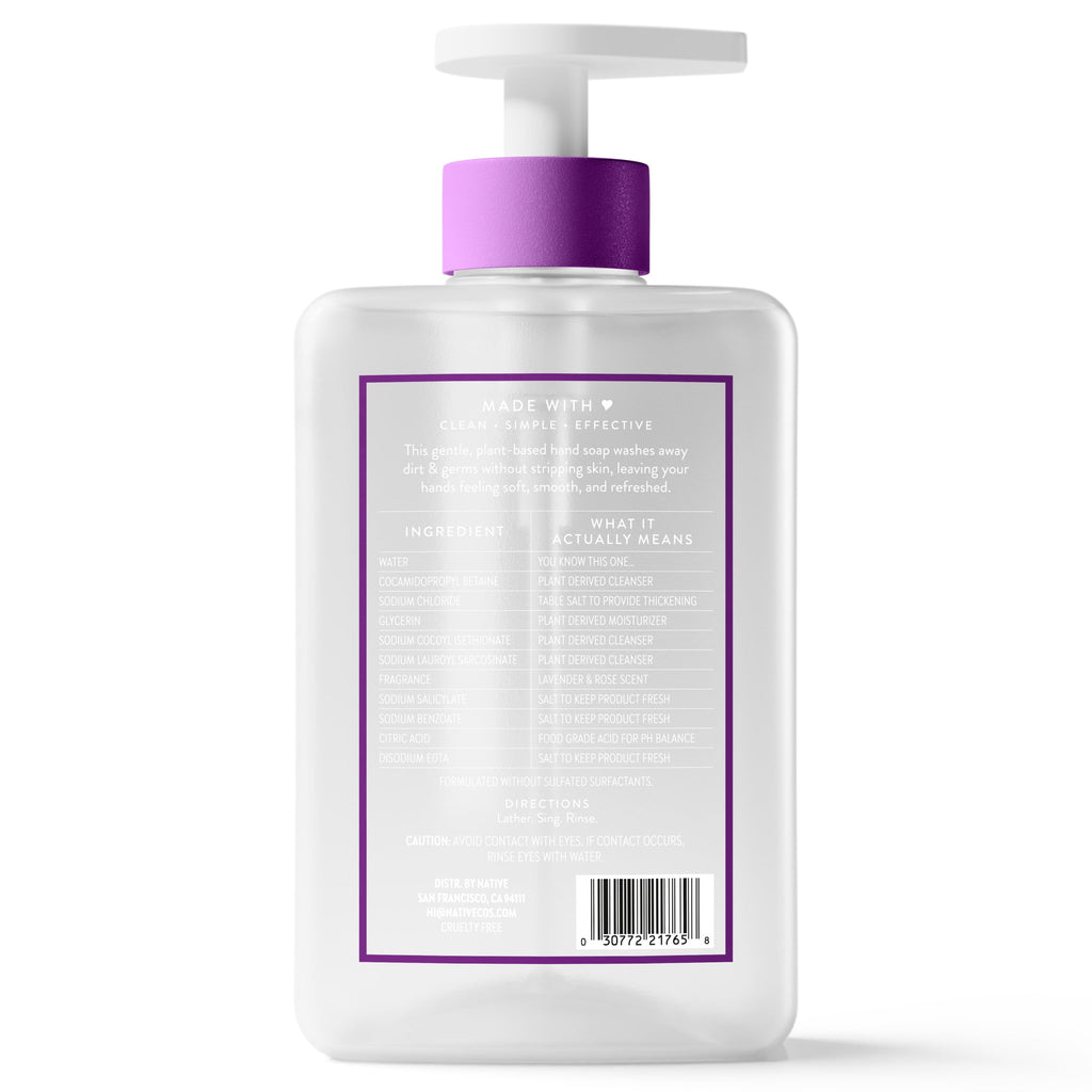 Liquid Hand Soap, Lavender &amp; Rose, Non-drying, Naturally Derived Cleansers, Sulfate Free, 13 fl oz