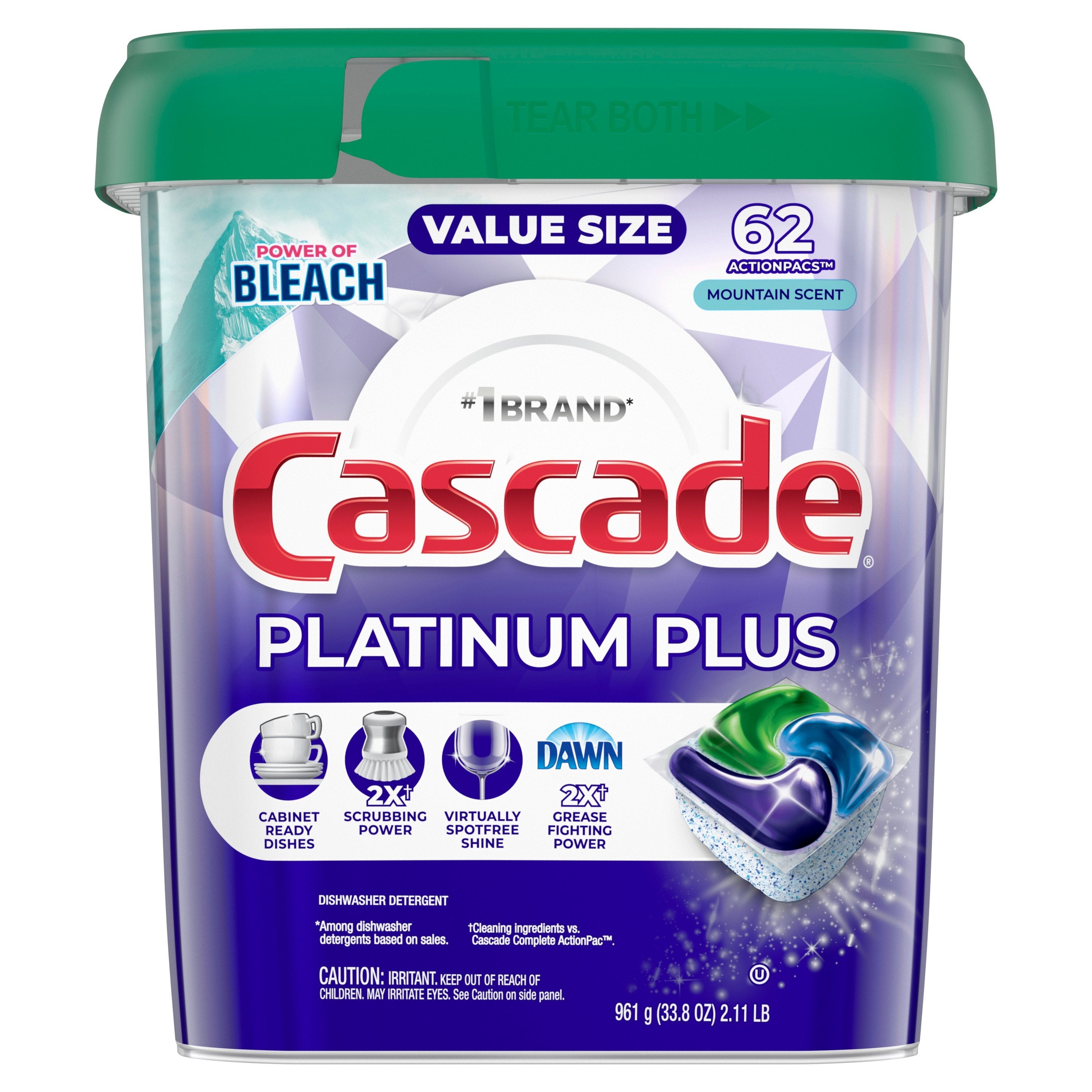 Platinum Plus Dishwasher Detergent Pacs, Mountain, 62 Count