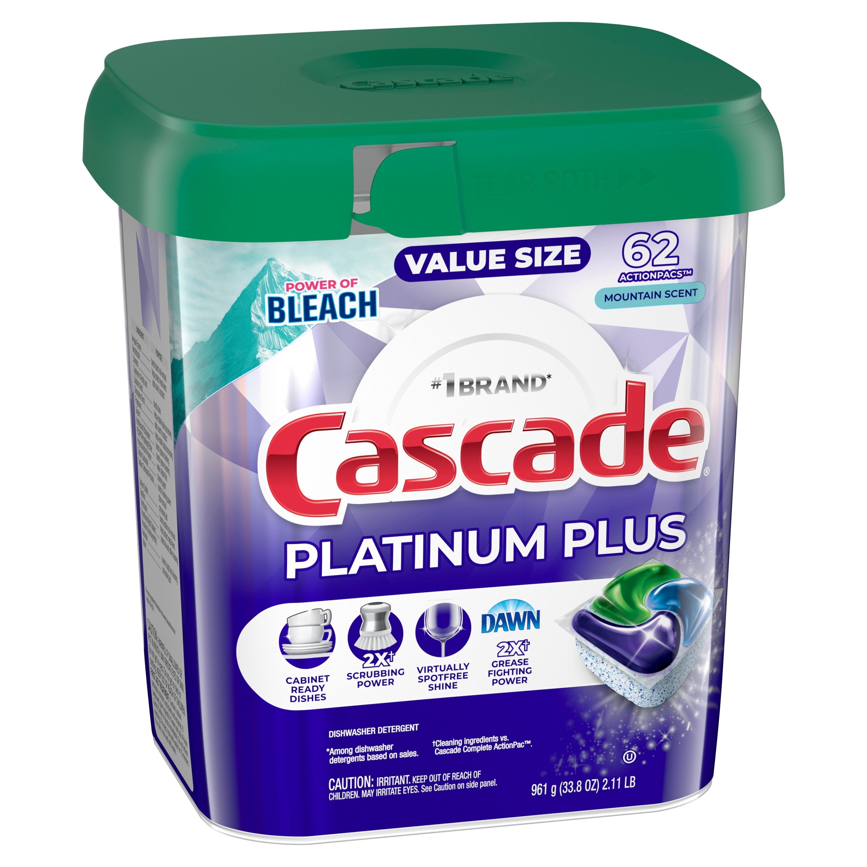 Platinum Plus Dishwasher Detergent Pacs, Mountain, 62 Count