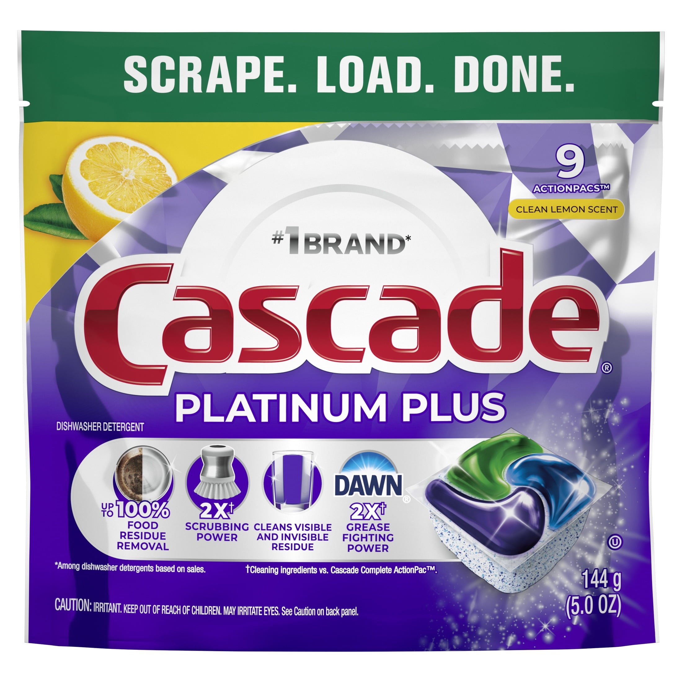 Platinum Plus Dishwasher Pods, Dishwasher Detergent, Dish Detergent Soap, Lemon, 9 Count