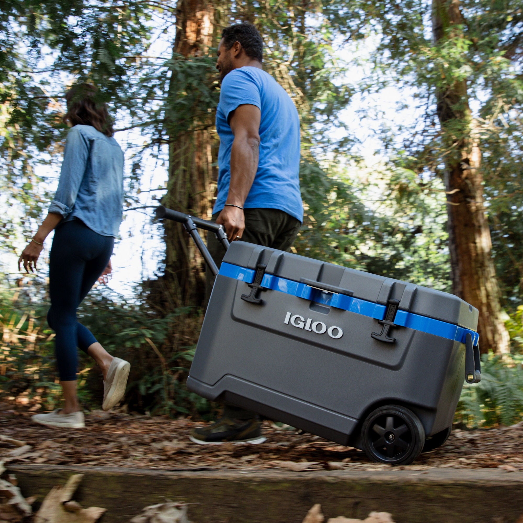72 QT Overland Ice Chest Cooler with Wheels, Gray and Sneaky Blue