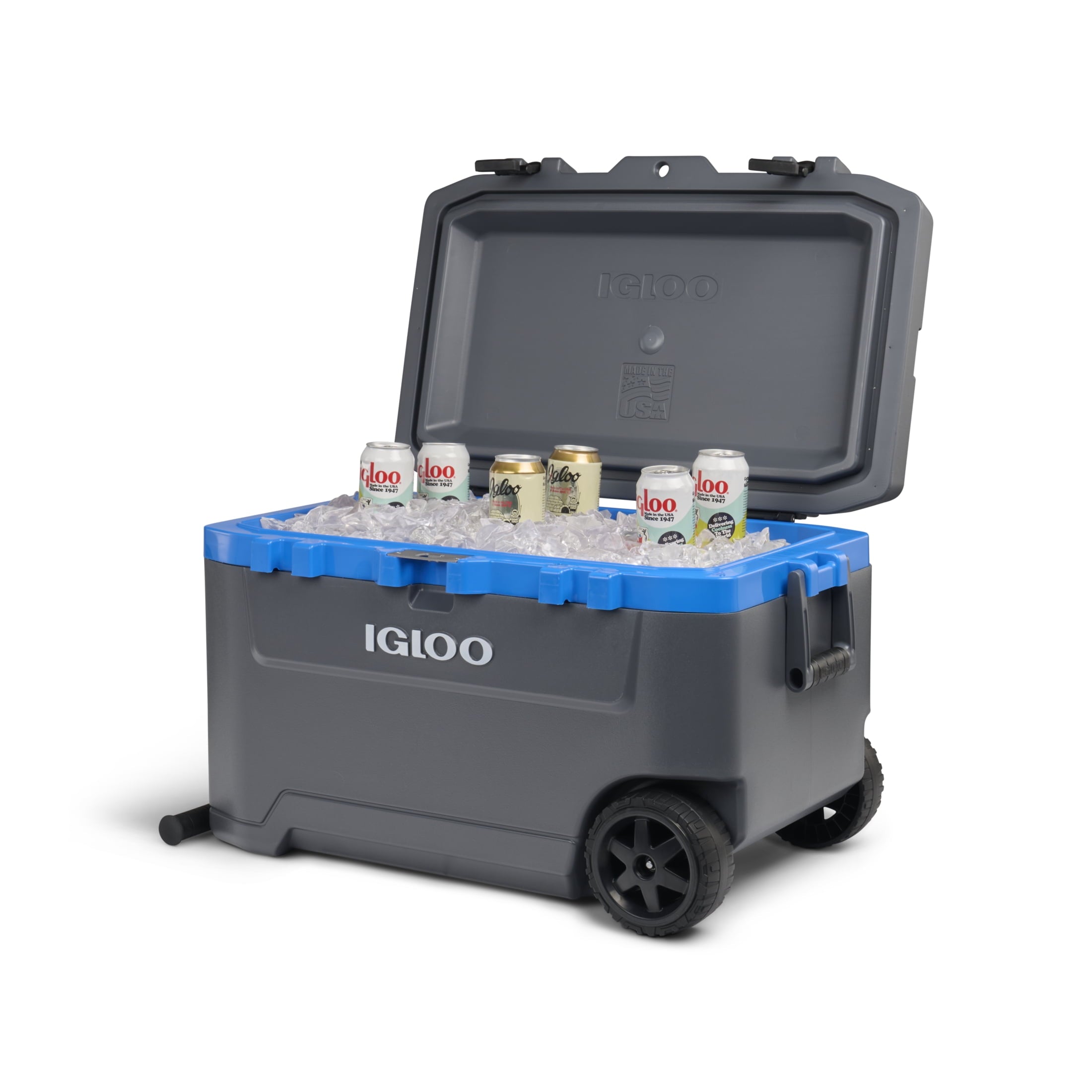 72 QT Overland Ice Chest Cooler with Wheels, Gray and Sneaky Blue