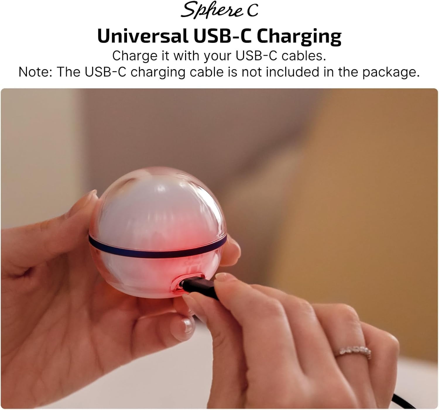 Sphere C Smart Night Light, USB-C Rechargeable, App Control Ambient Lighting, 75 Lumens Stepless Dimming Nightlamp, Portable for Parties, Camping, Reading or Bedrooms (Type-C Cable Excluded)