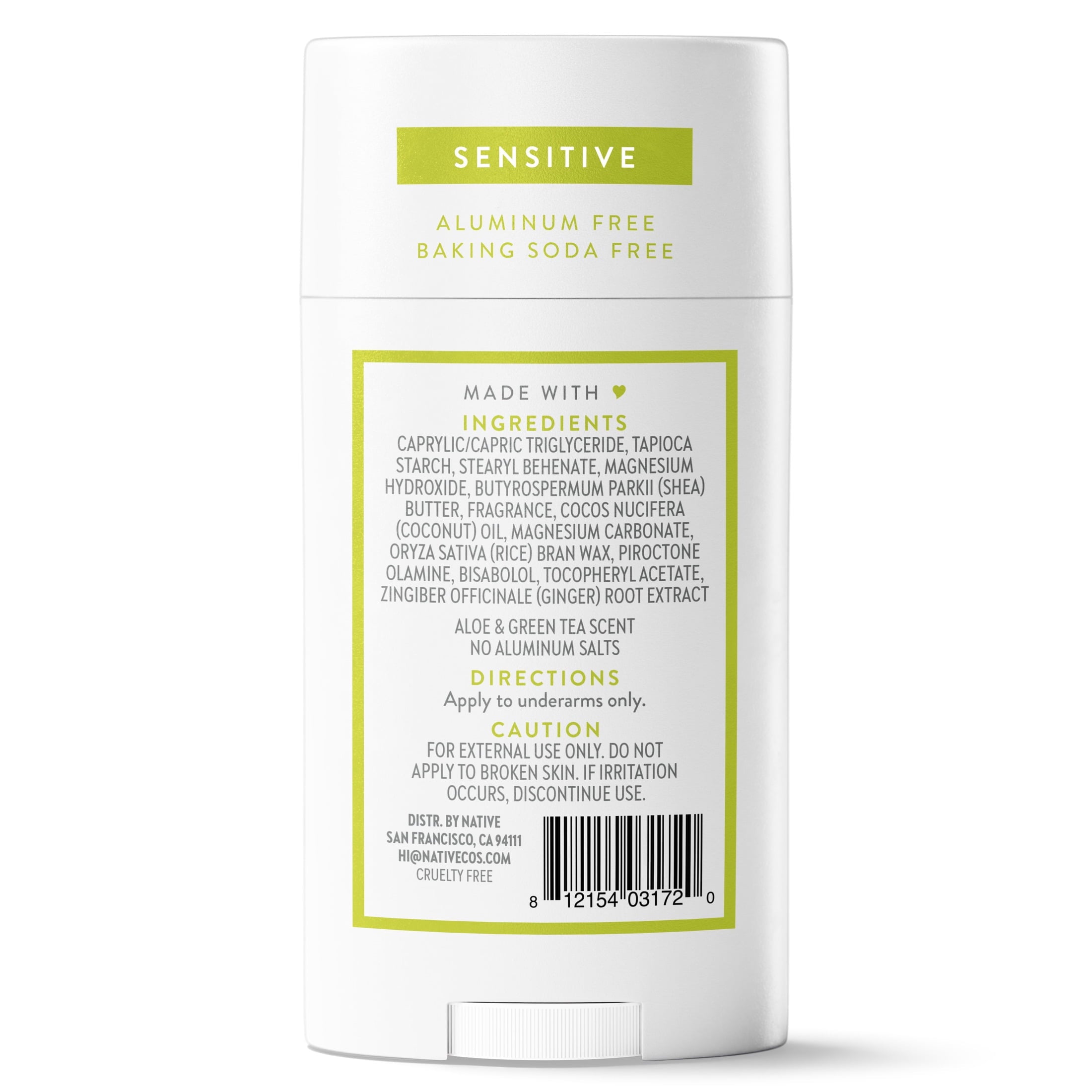 Sensitive Deodorant For Women, Aluminum Free Deodorant Stick, Aloe &amp; Green Tea, 2.65oz