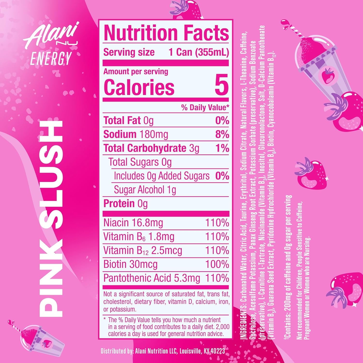 Sugar Free Energy Drink, Pink Slush 12oz Can (12 Pack)
